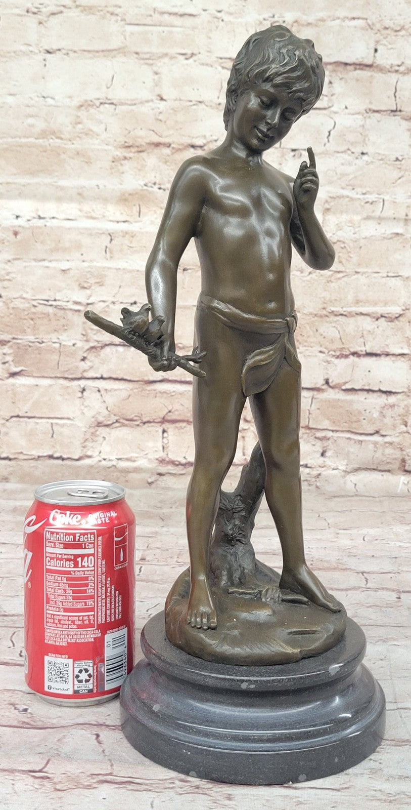Lost Wax Handcrafted Artwork: Pan Boy with Bird, Genuine Bronze Statue for Home Decor