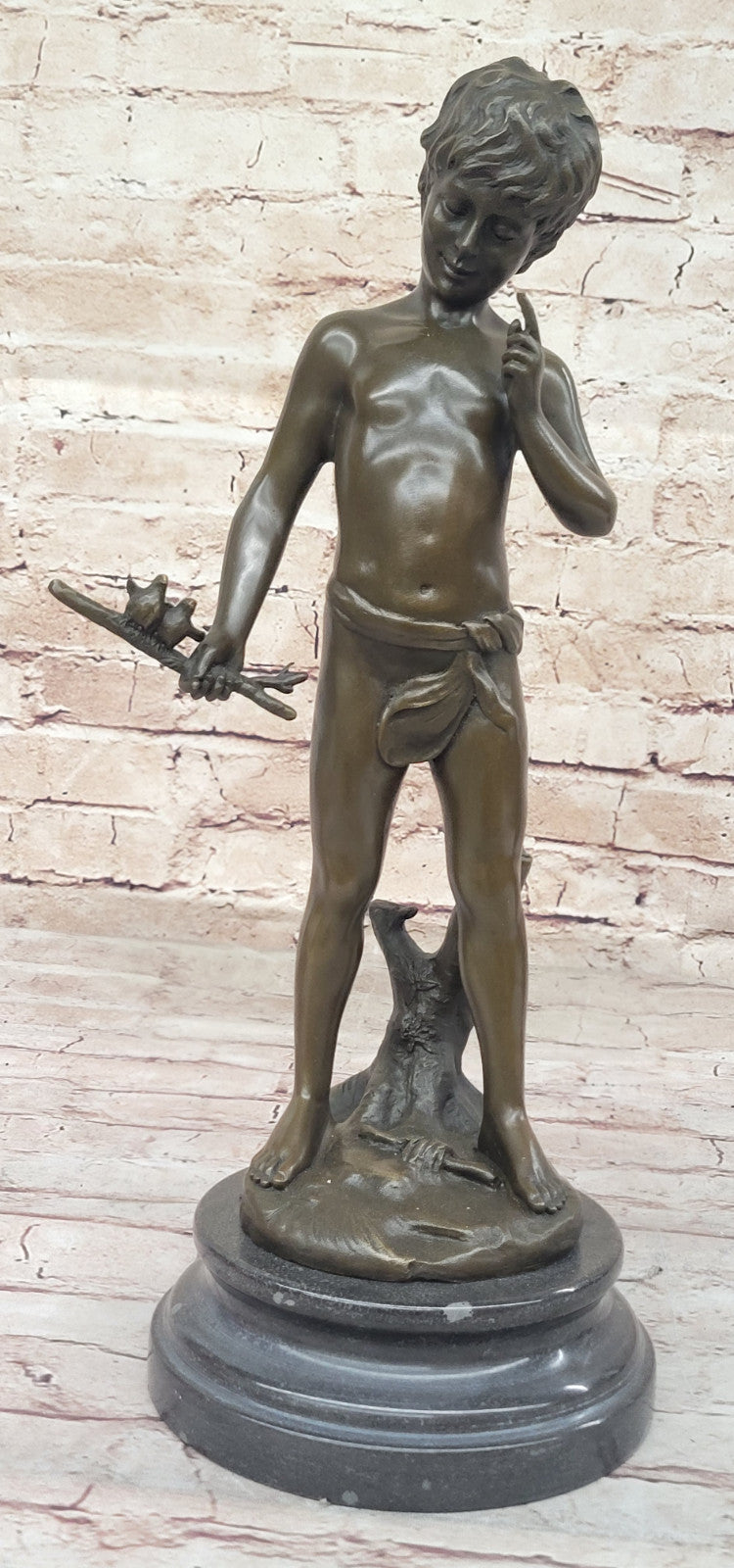 Lost Wax  Handcrafted Artwork: Pan Boy with Bird, Genuine Bronze Statue for Home Decor
