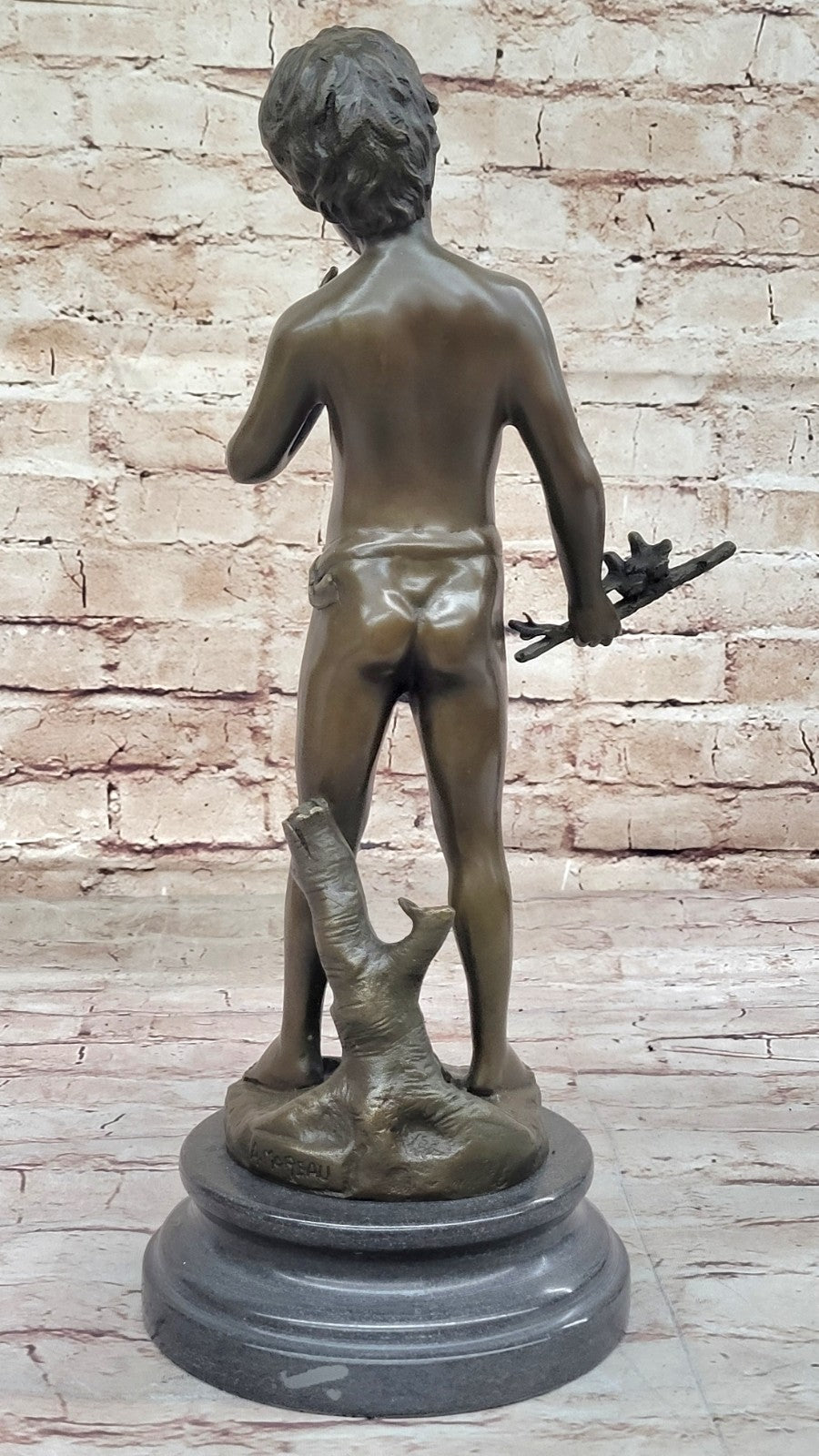 Lost Wax Handcrafted Artwork: Pan Boy with Bird, Genuine Bronze Statue for Home Decor