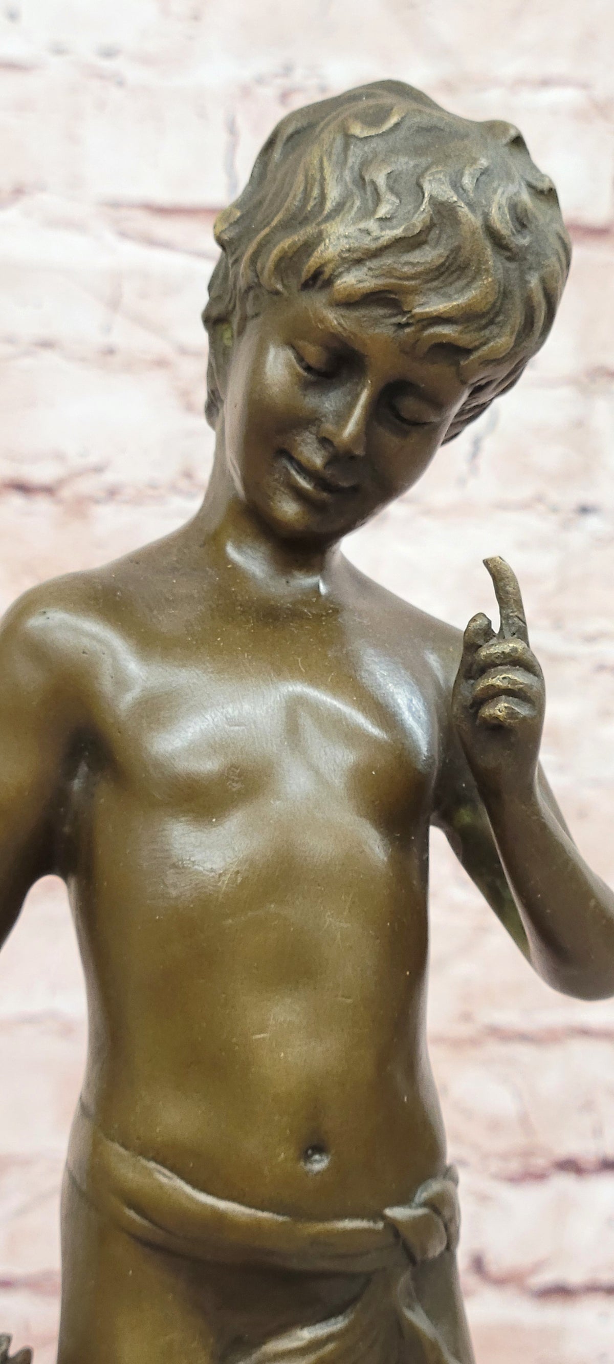 Lost Wax Handcrafted Artwork: Pan Boy with Bird, Genuine Bronze Statue for Home Decor
