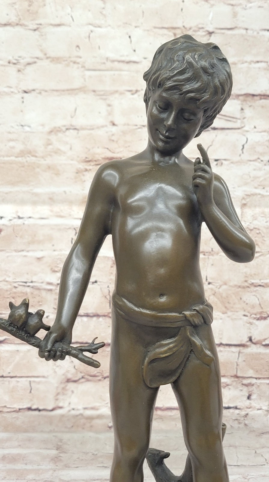 Lost Wax Handcrafted Artwork: Pan Boy with Bird, Genuine Bronze Statue for Home Decor