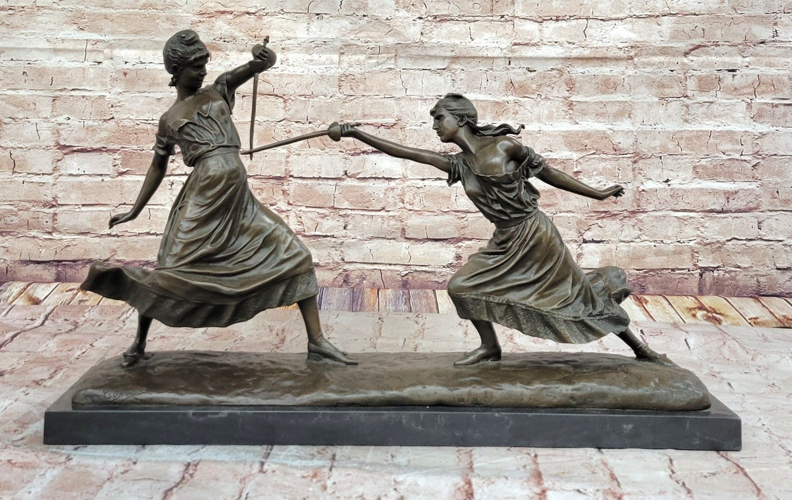 Handcrafted Bronze Fencing Lady Sculpture by Drouot - Museum Quality Sport Artwork