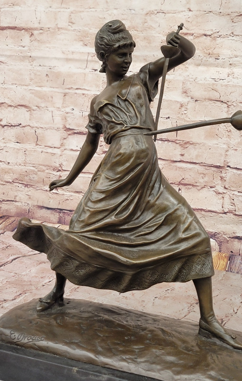 Handcrafted Bronze Fencing Lady Sculpture by Drouot - Museum Quality Sport Artwork
