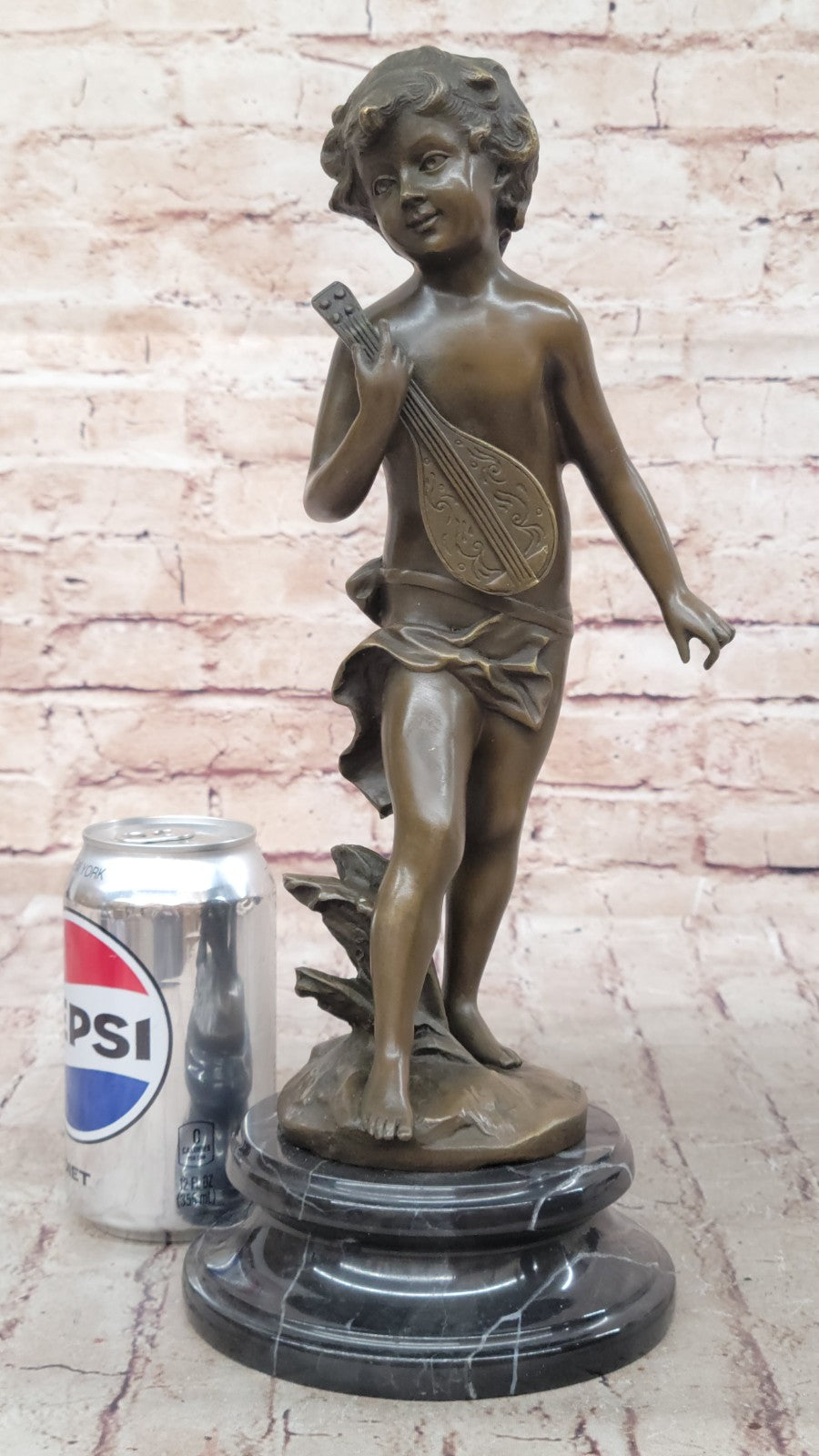 Moreau Bronze Sculpture of Young Boy Musician with Banjo Hot Cast