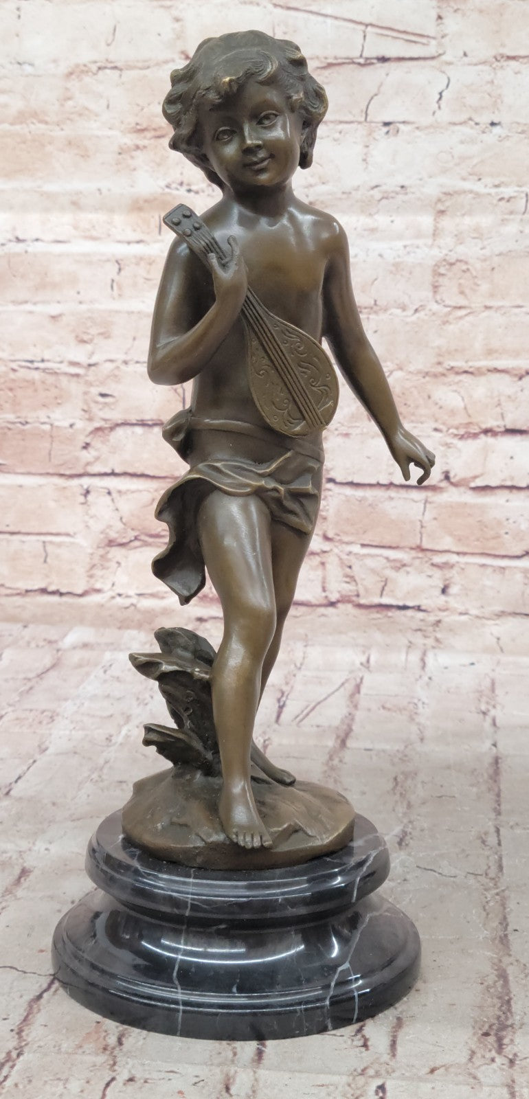 Moreau Bronze Sculpture of Young Boy Musician with Banjo Hot Cast