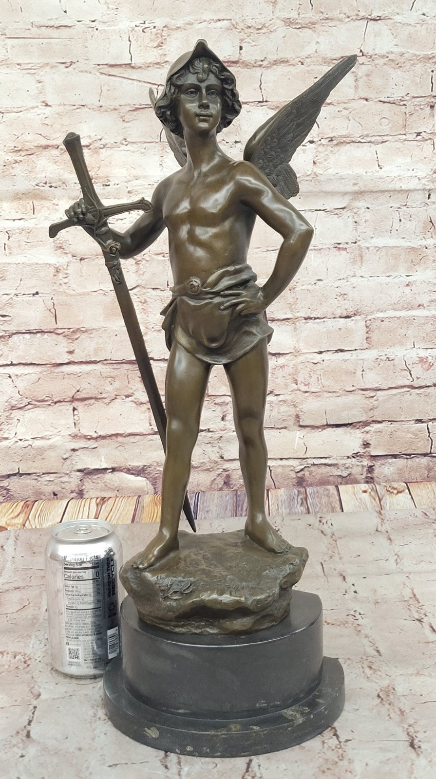 ANTIQUE REPRODUCTION SOLID BRONZE SCULPTURE GUARDIAN ANGEL HOME DECOR