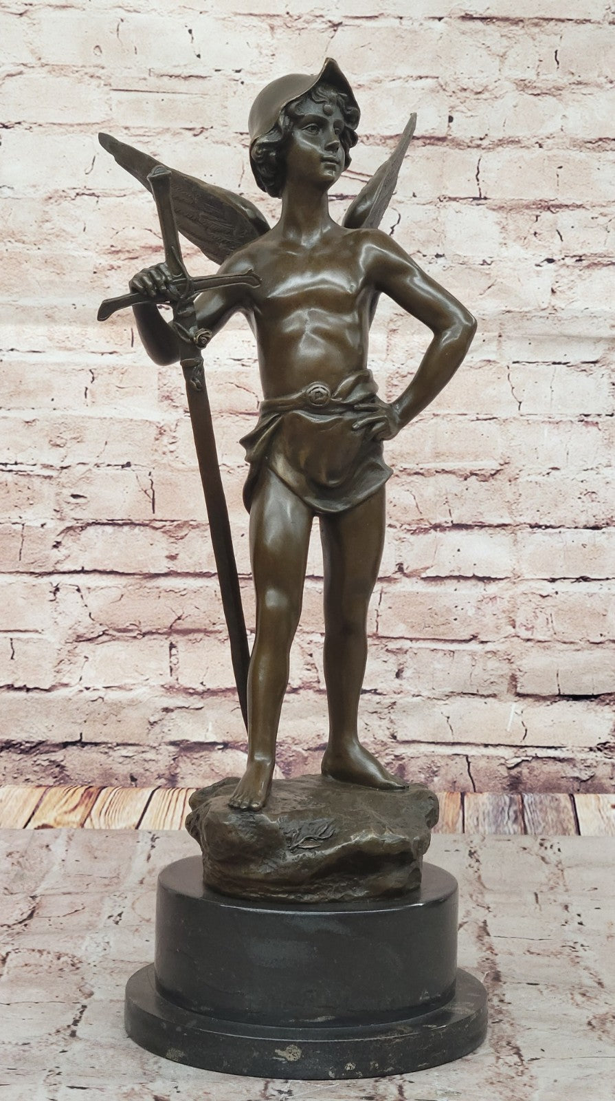 ANTIQUE REPRODUCTION SOLID BRONZE SCULPTURE GUARDIAN ANGEL HOME DECOR