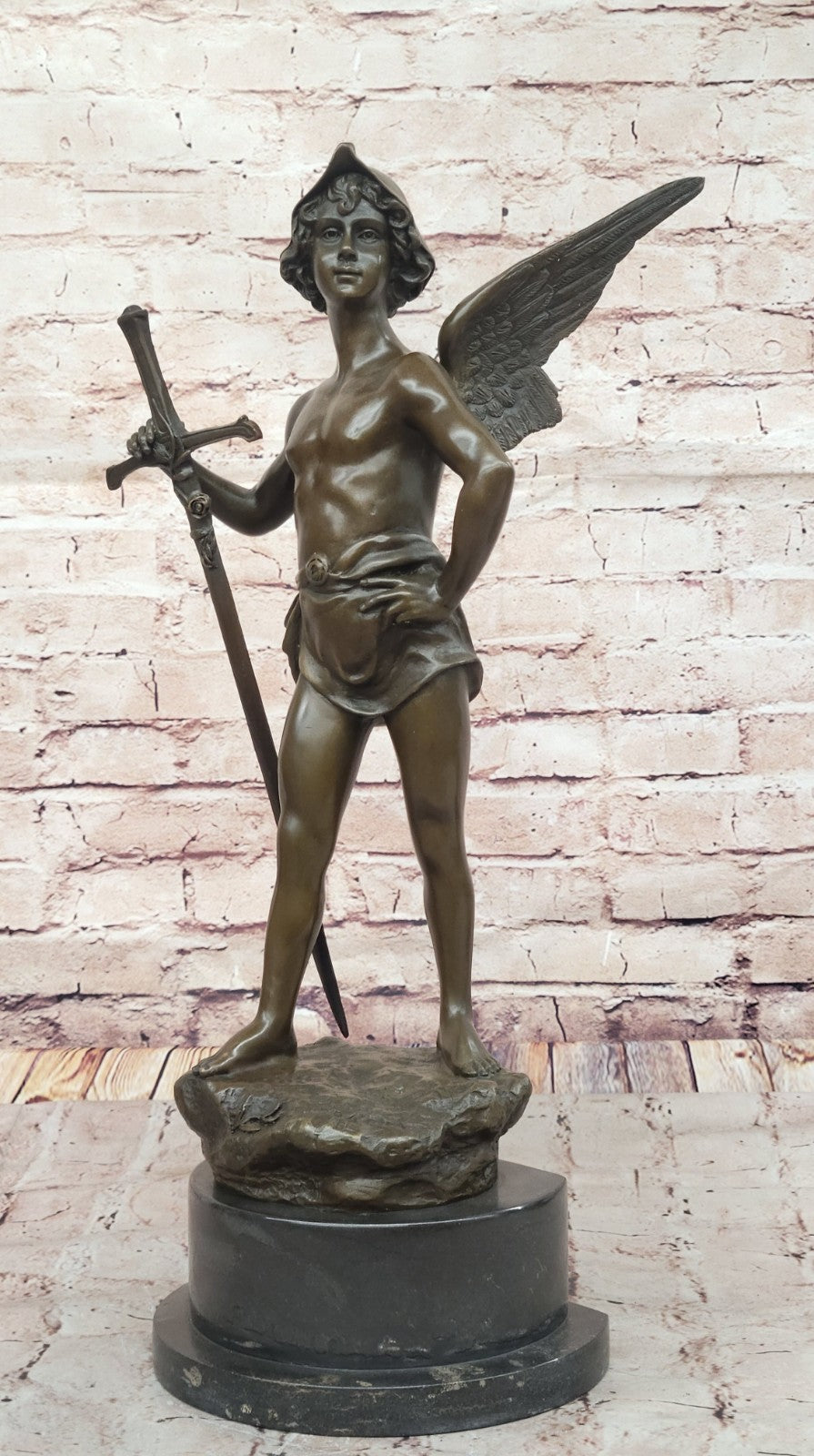 ANTIQUE REPRODUCTION SOLID BRONZE SCULPTURE GUARDIAN ANGEL HOME DECOR