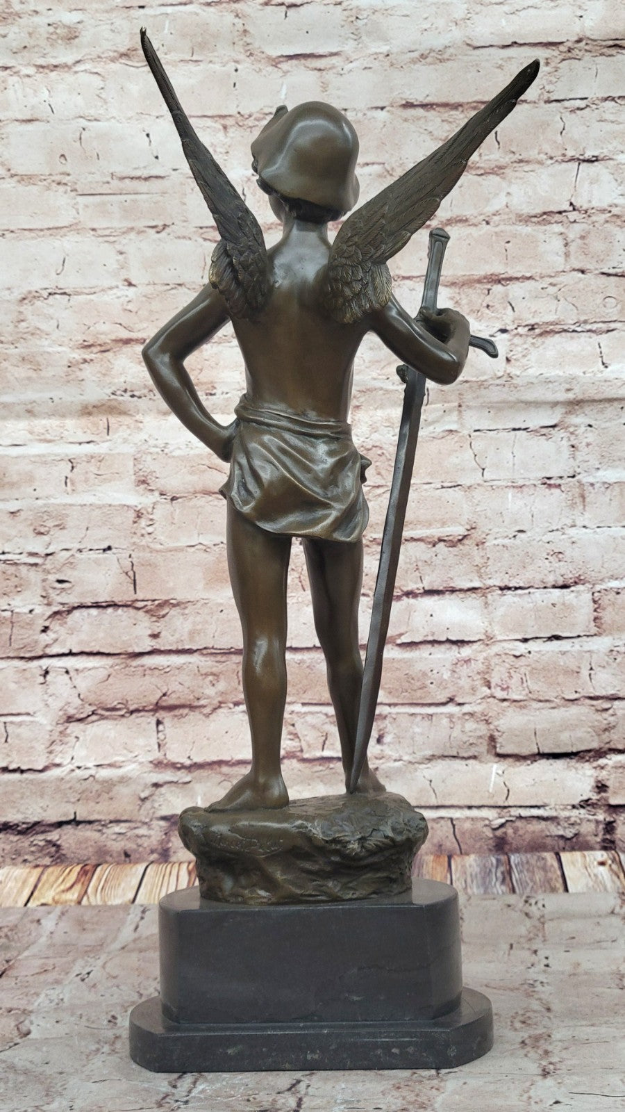 ANTIQUE REPRODUCTION SOLID BRONZE SCULPTURE GUARDIAN ANGEL HOME DECOR