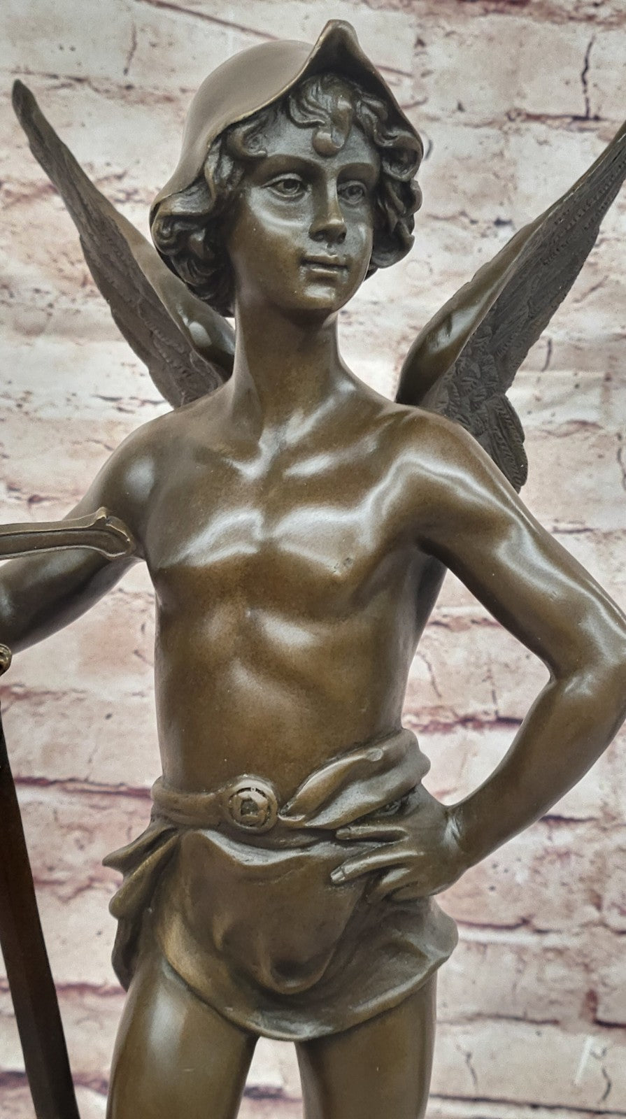 ANTIQUE REPRODUCTION SOLID BRONZE SCULPTURE GUARDIAN ANGEL HOME DECOR