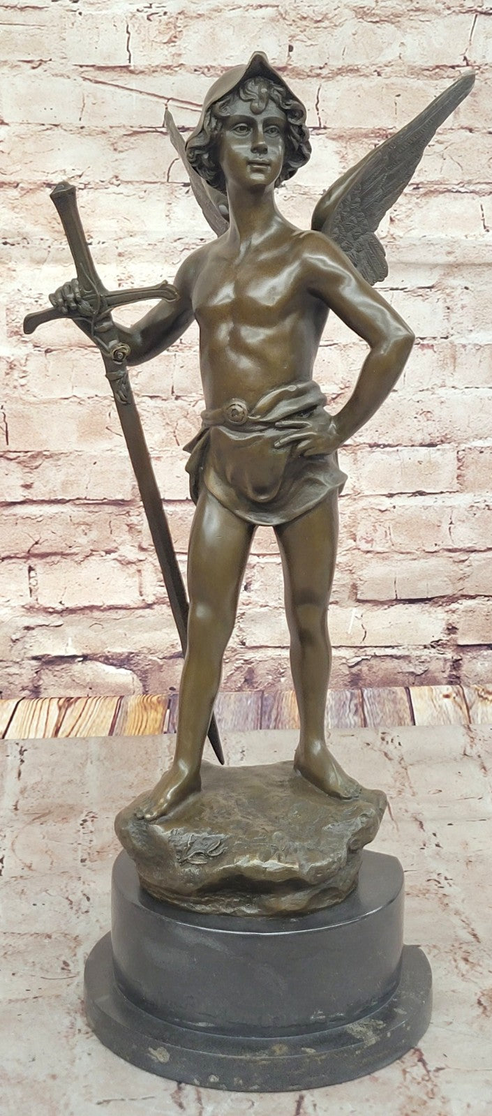 ANTIQUE REPRODUCTION SOLID BRONZE SCULPTURE GUARDIAN ANGEL HOME DECOR