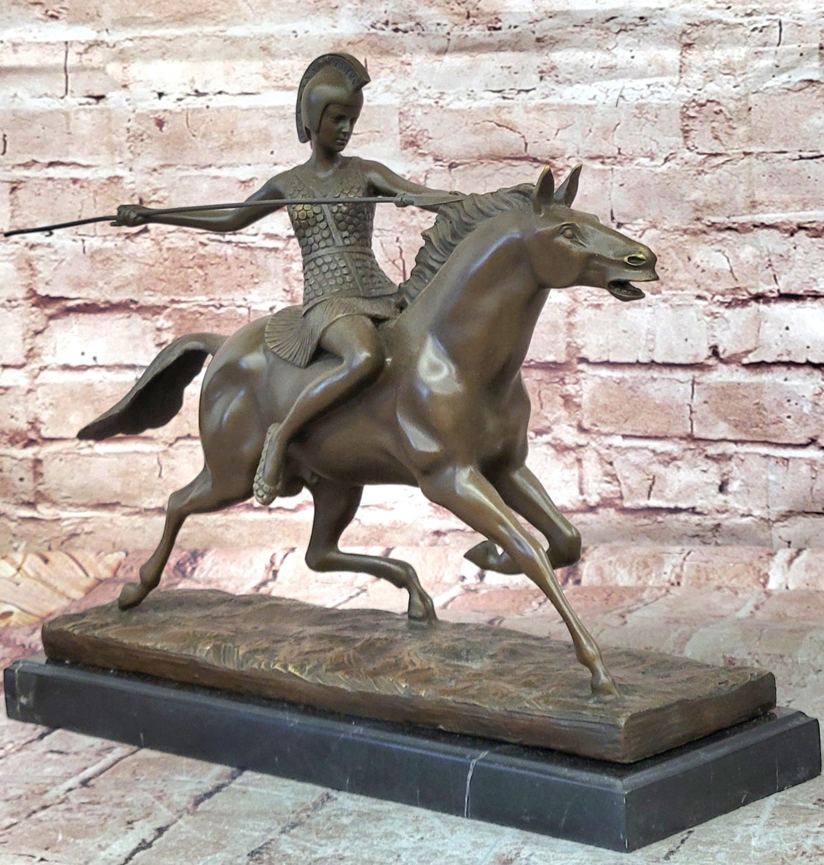 Milo Bronze Javelin Warrior Sculpture Roman Woman Horse Statue Collectible