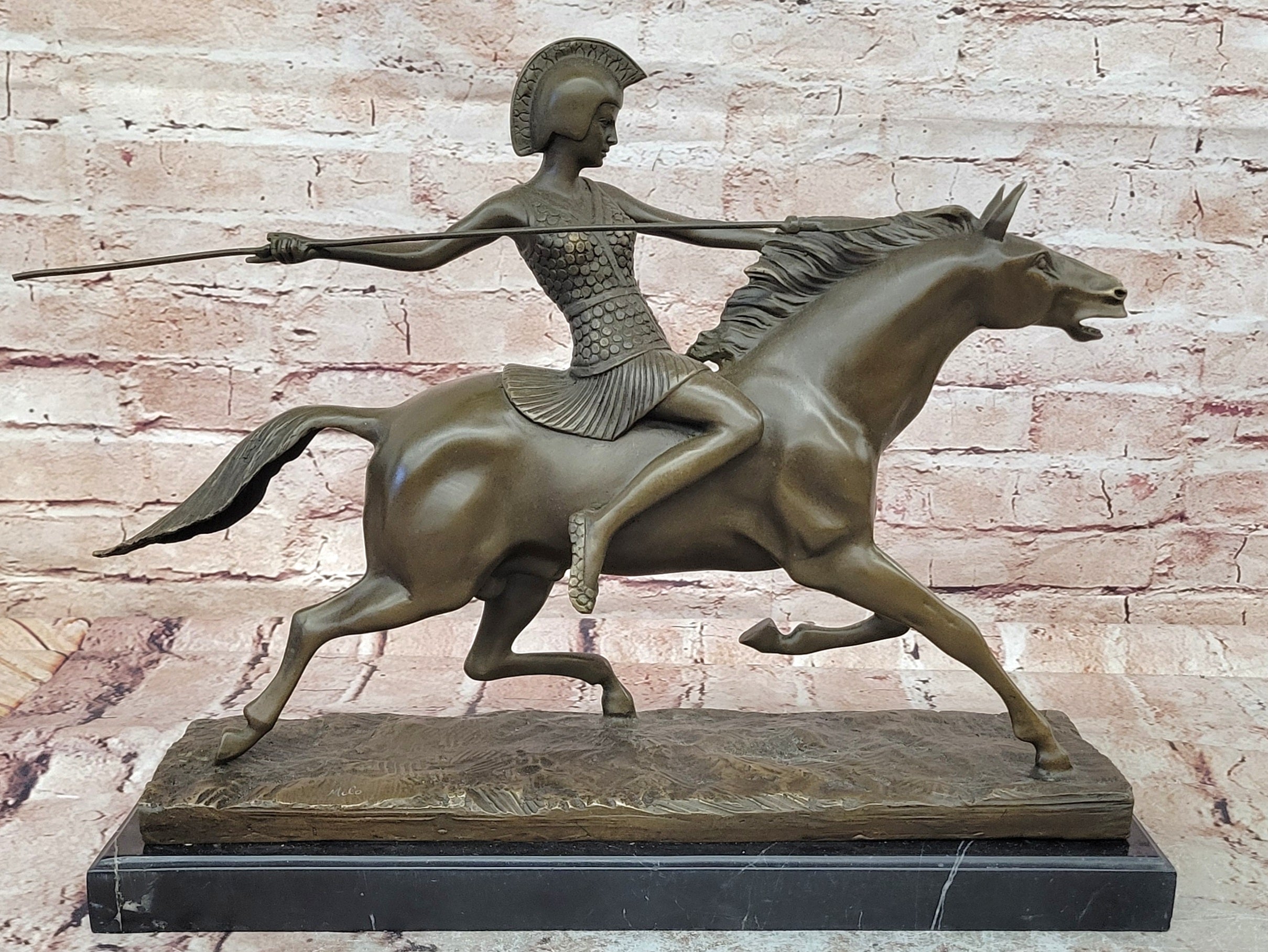 Milo Bronze Javelin Warrior Sculpture Roman Woman Horse Statue Collectible