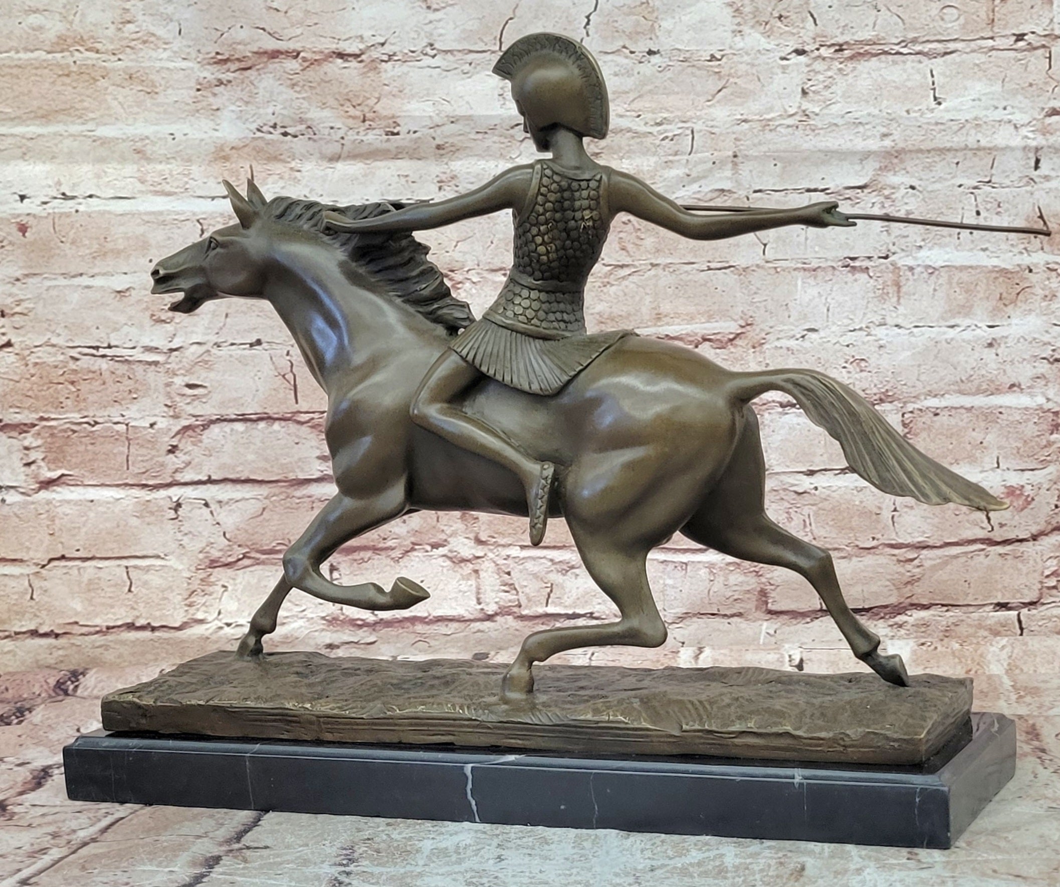 Milo Bronze Javelin Warrior Sculpture Roman Woman Horse Statue Collectible