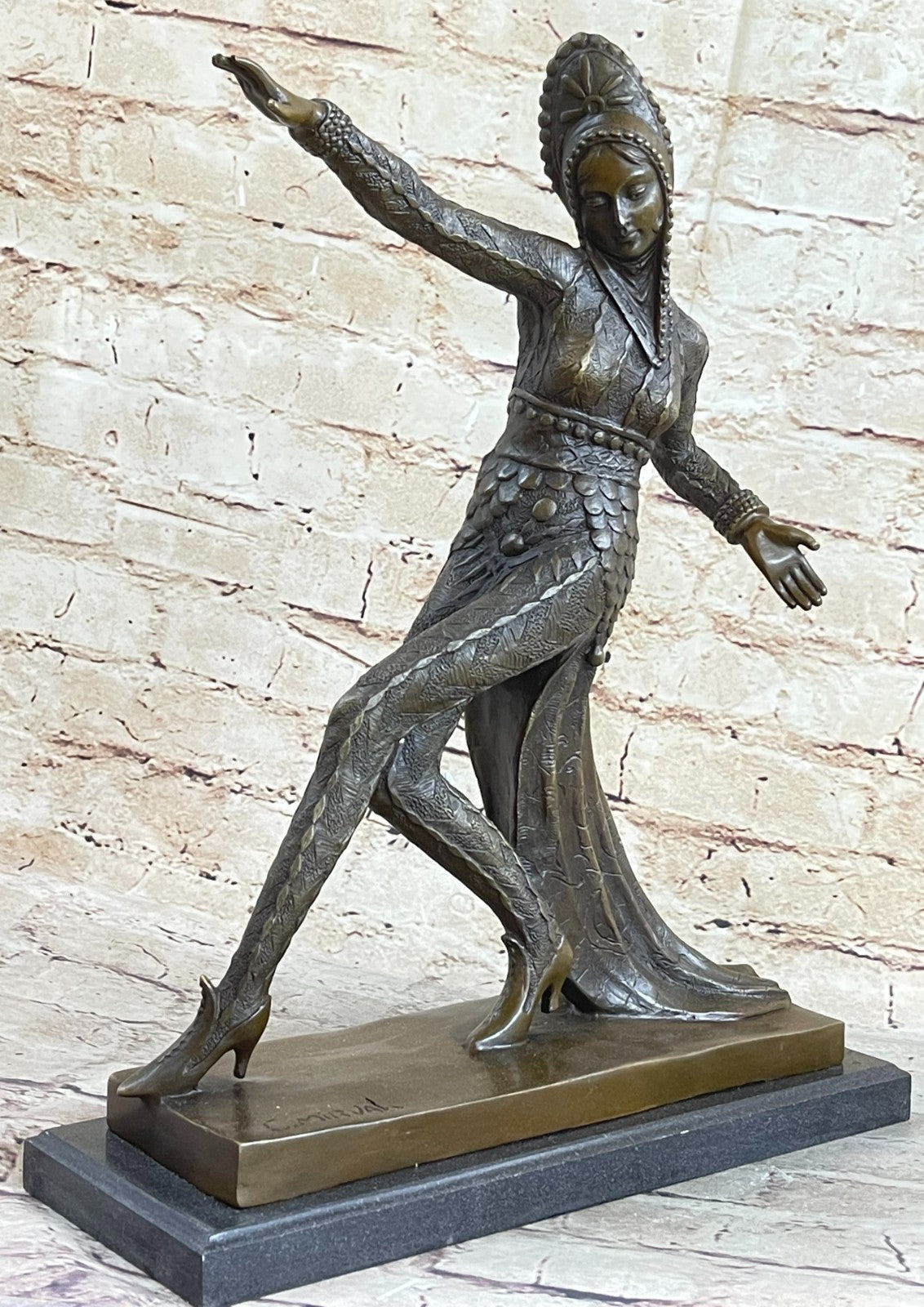 Cleopatra Egyptian Exotic Dancer Bronze Sculpture Statue Art Signed Mirval Figure