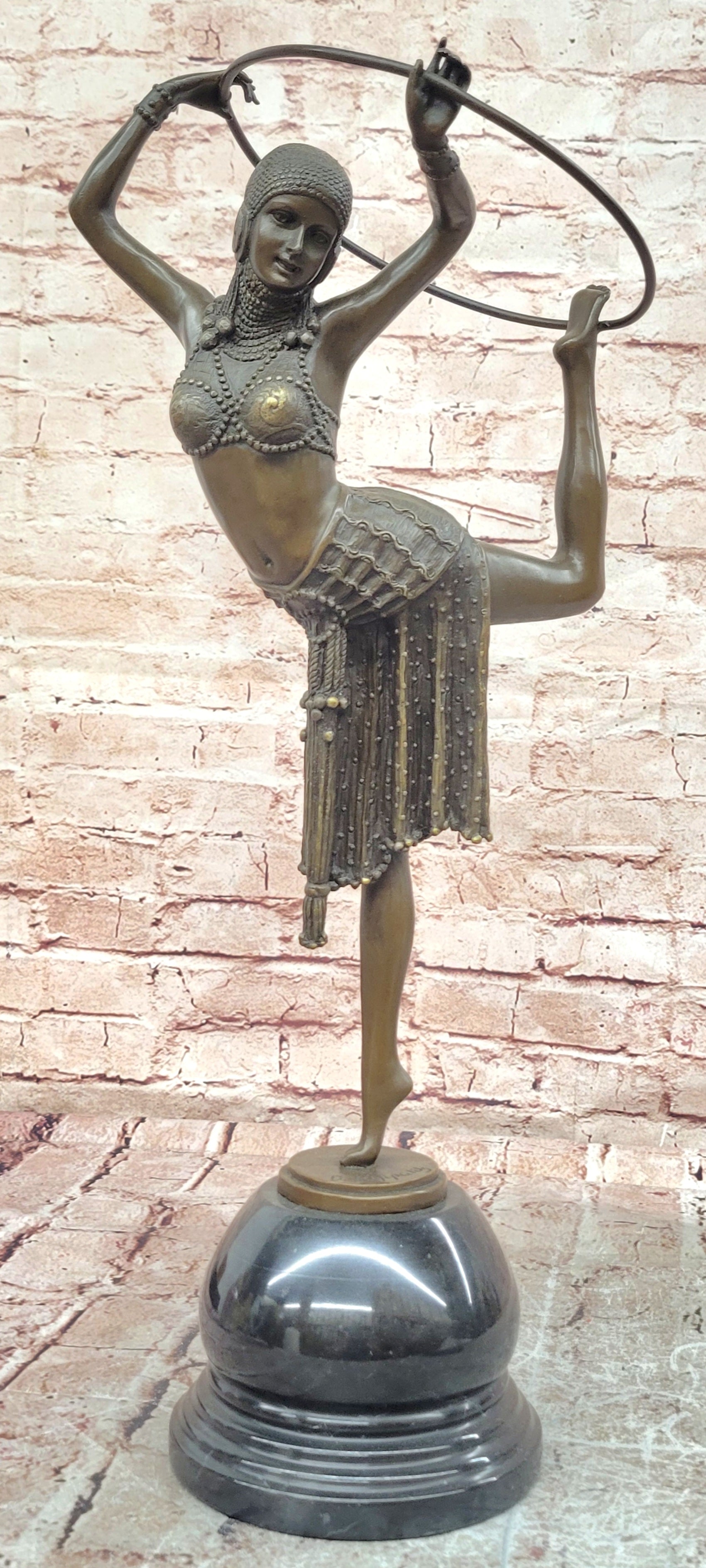 Vintage French Art Deco Bronze & Marble Sculpture of Dancer Chiparus Figurine