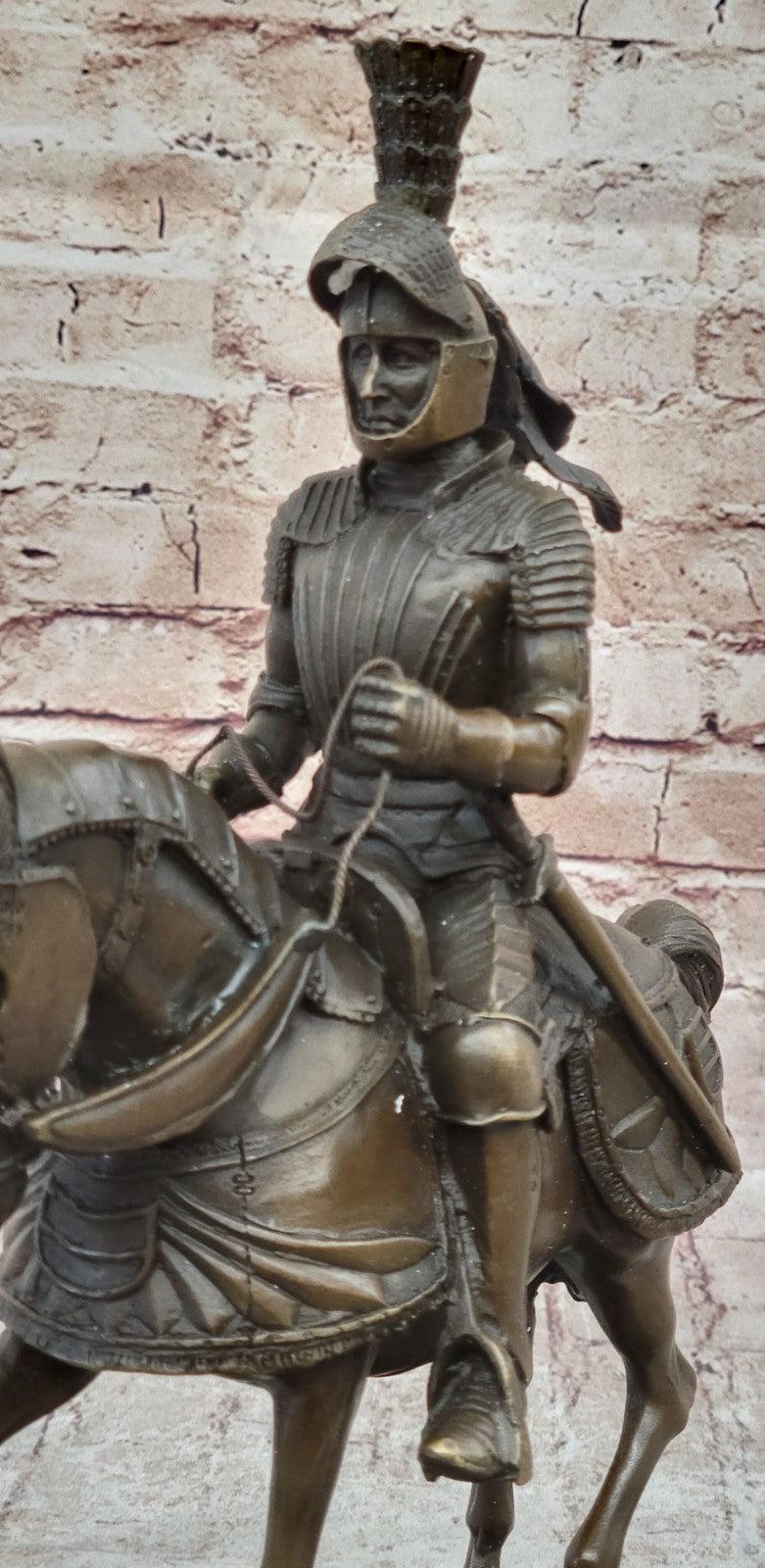 Bronze Sculpture Medieval Knight on Horse – Armor Soldier Souvenir Statue Art