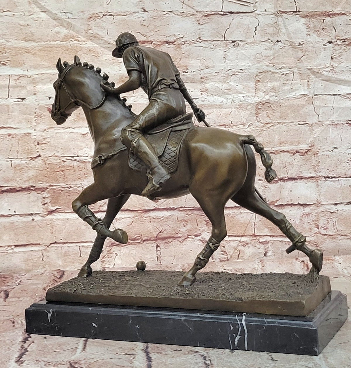 BRONZE POLO PLAYER HORSE & JOCKEY BRONZE SCULPTURE, SIGNED MILO HOT CAST FIGURE