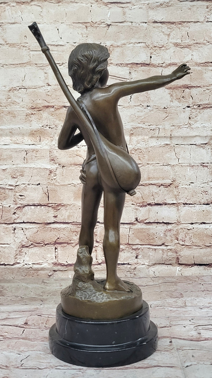 Handmade Bronze Statue by Moreau: Young Boy with Lute Banjo, Museum Quality