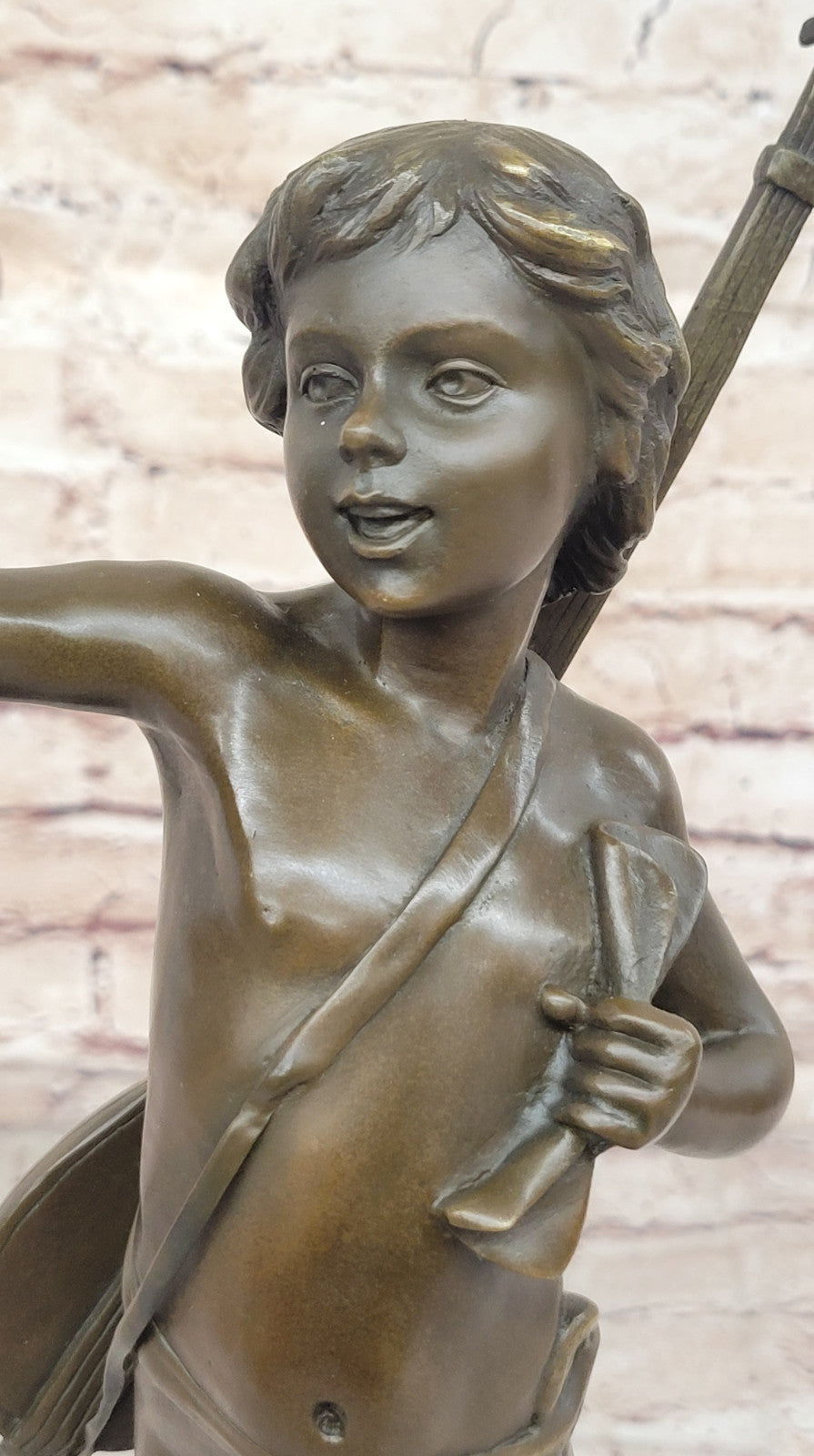 Handmade Bronze Statue by Moreau: Young Boy with Lute Banjo, Museum Quality