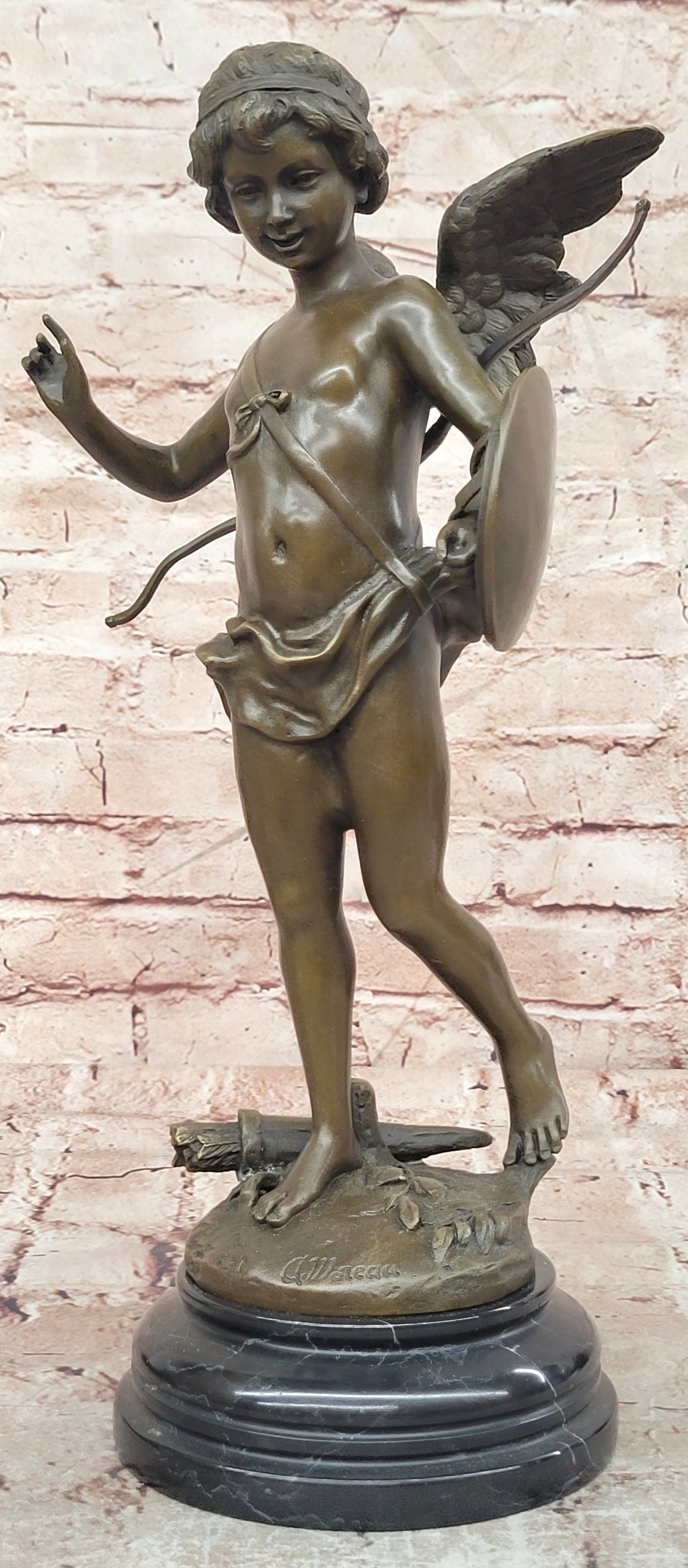 Beautiful Winged Cherub Cupid Bronze Bust Auguste Moreau Mid Century Sculpture