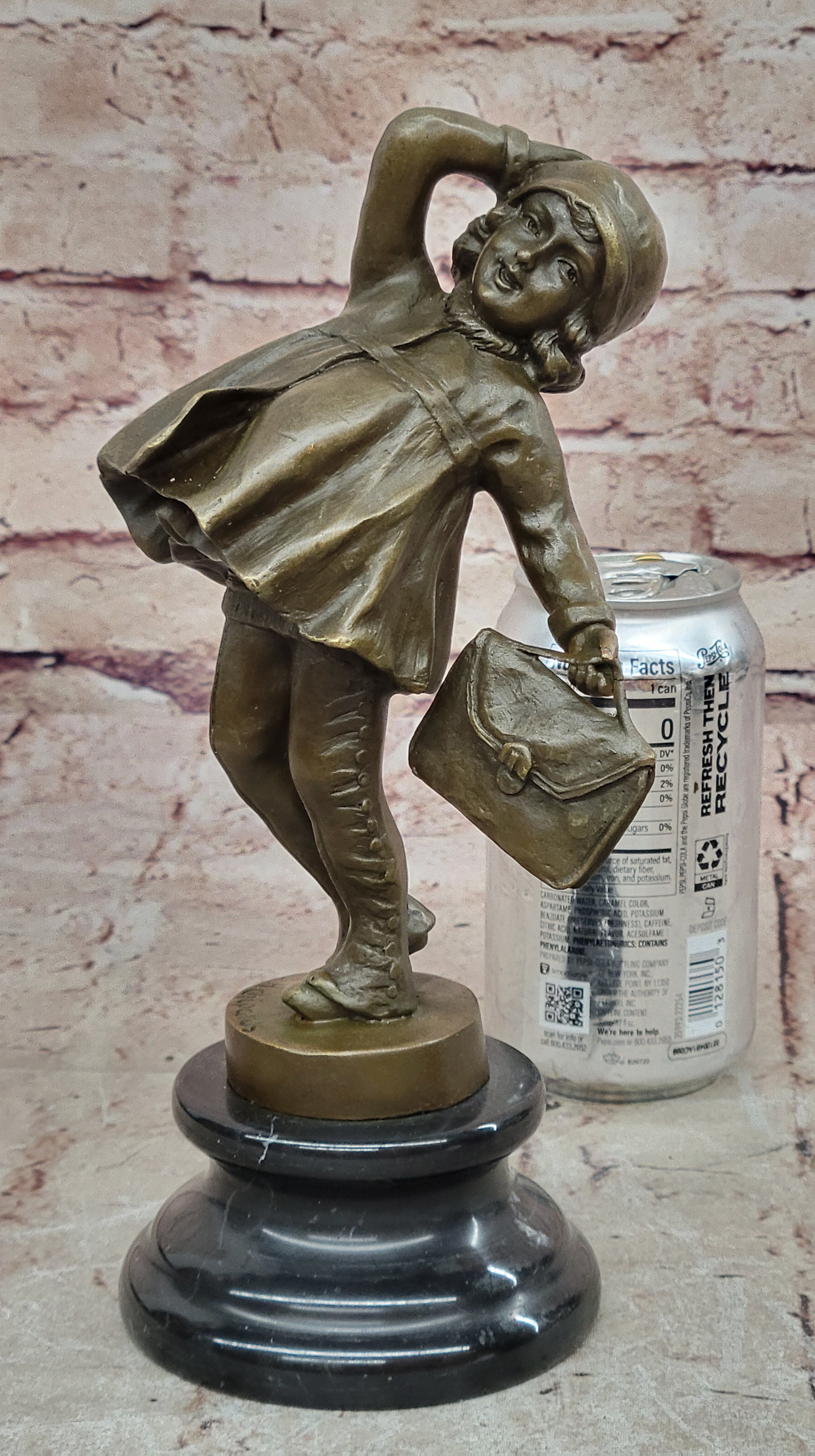 Signed Chiparus Bronze Sculpture: Girl Going to School Hot Cast Figurine