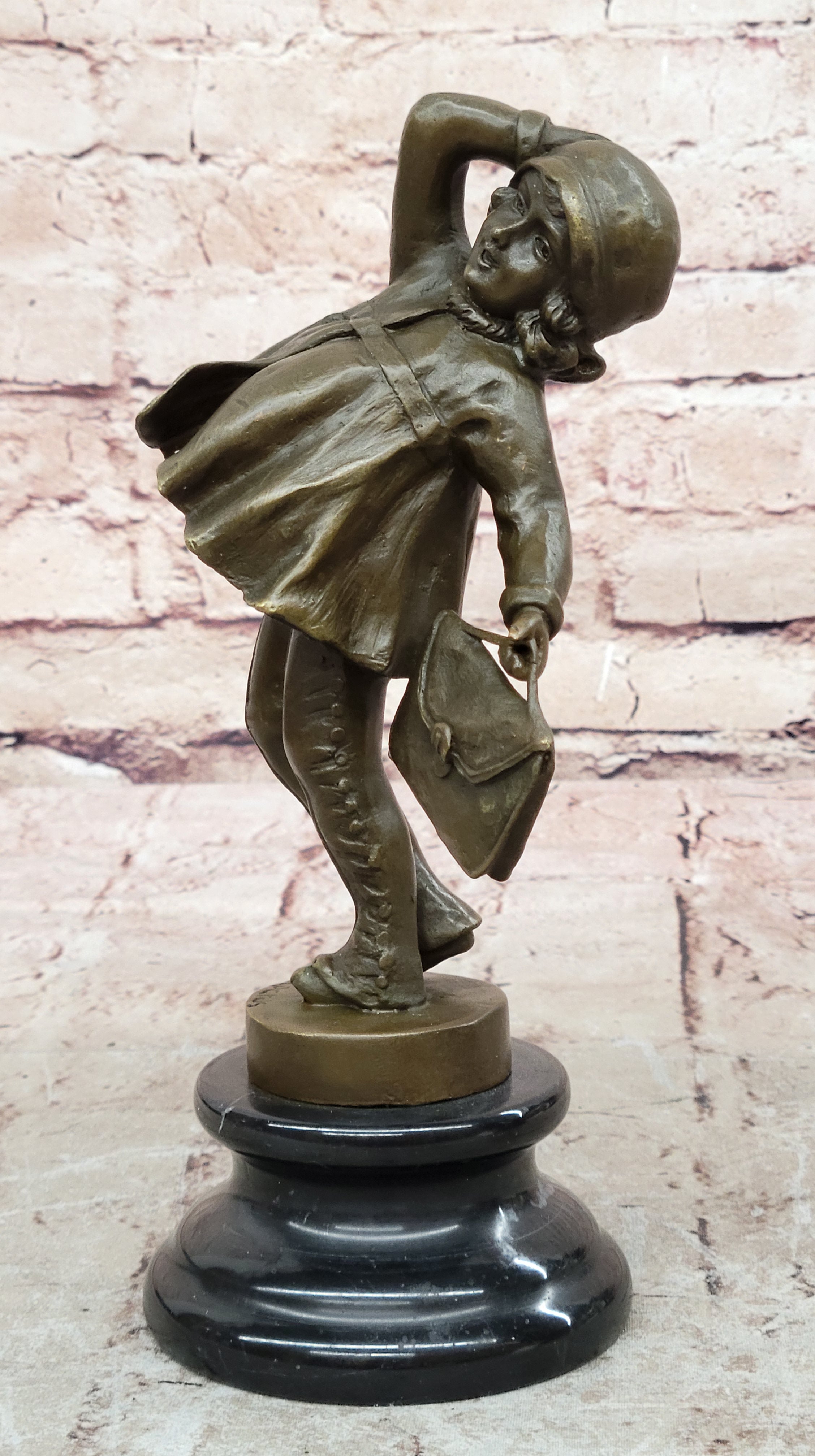 Signed Chiparus Bronze Sculpture: Girl Going to School Hot Cast Figurine