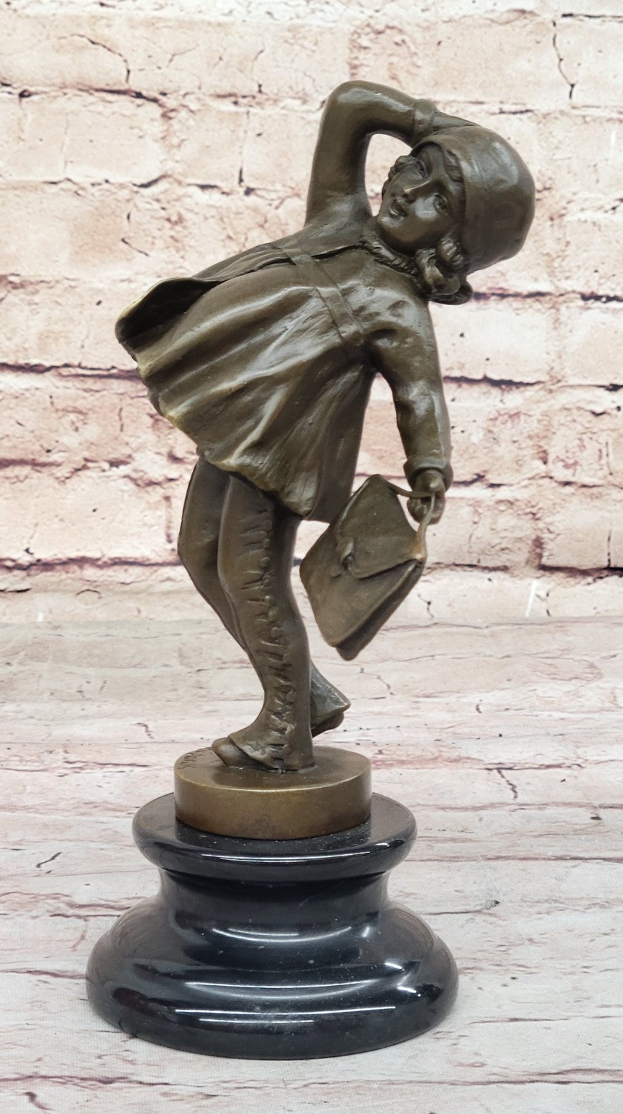Signed Chiparus Bronze Sculpture: Girl Going to School Hot Cast Figurine