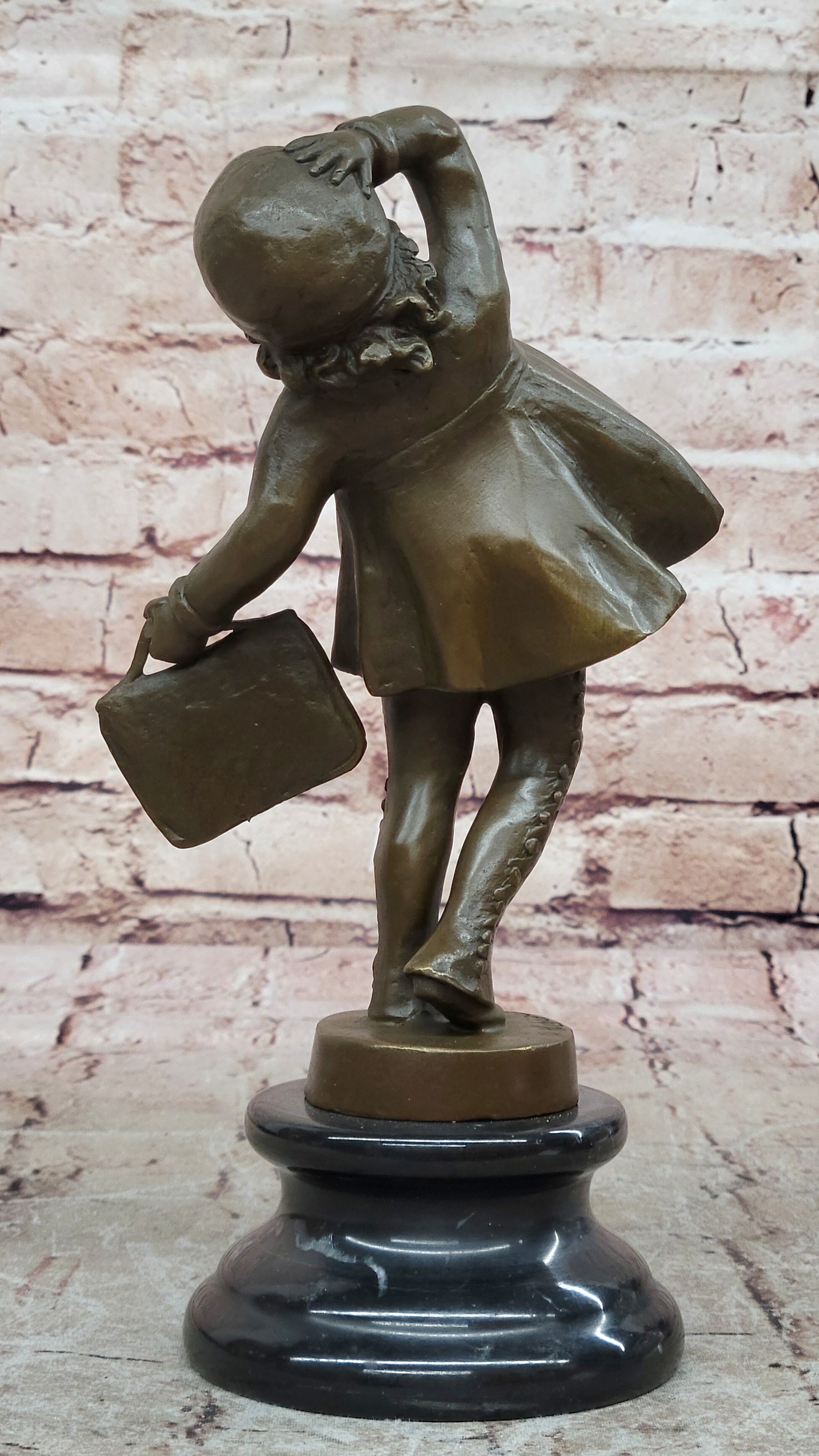 Signed Chiparus Bronze Sculpture: Girl Going to School Hot Cast Figurine