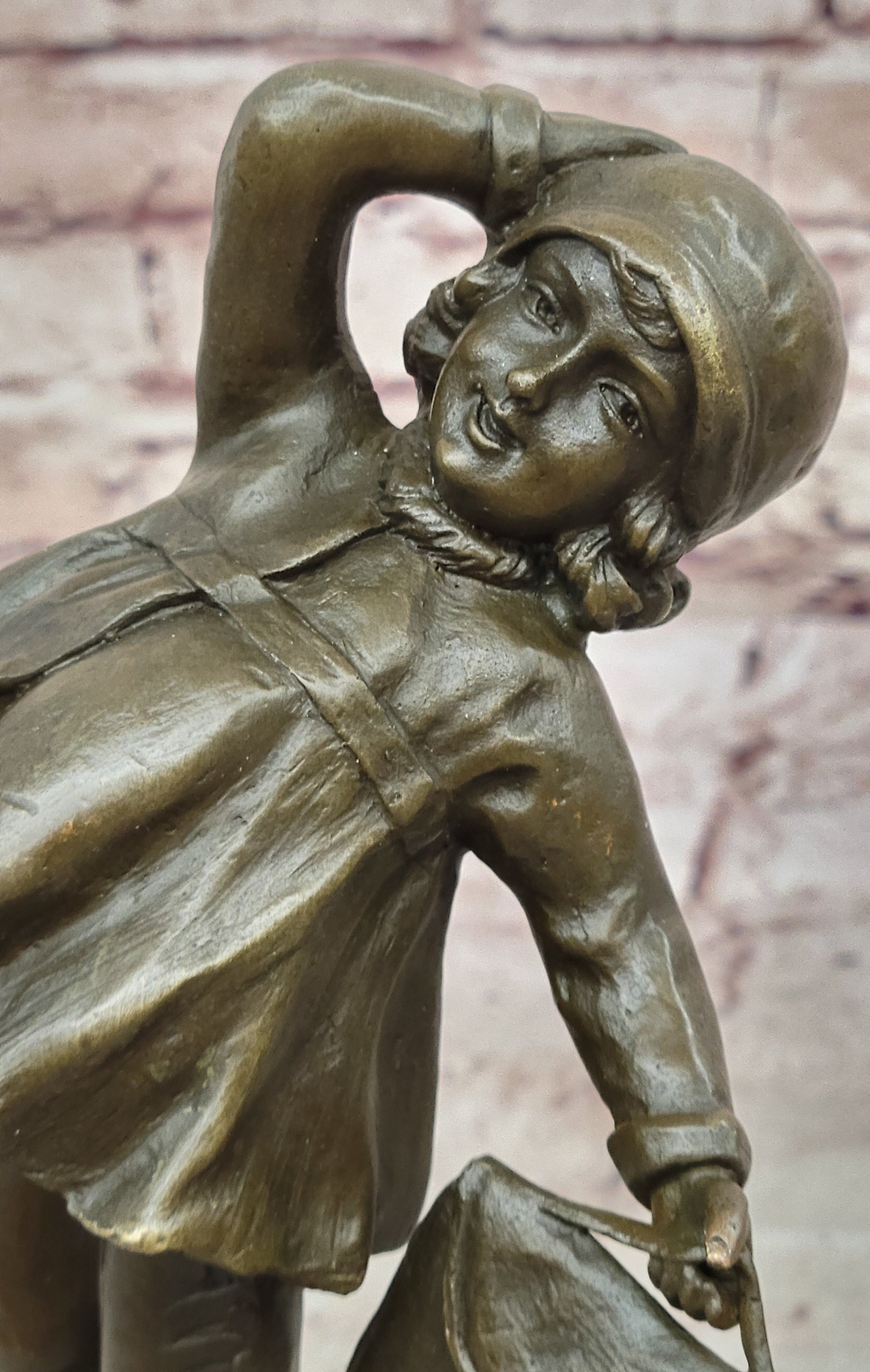 Signed Chiparus Bronze Sculpture: Girl Going to School Hot Cast Figurine