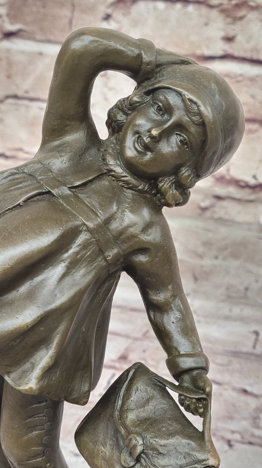 Signed Chiparus Bronze Sculpture: Girl Going to School Hot Cast Figurine