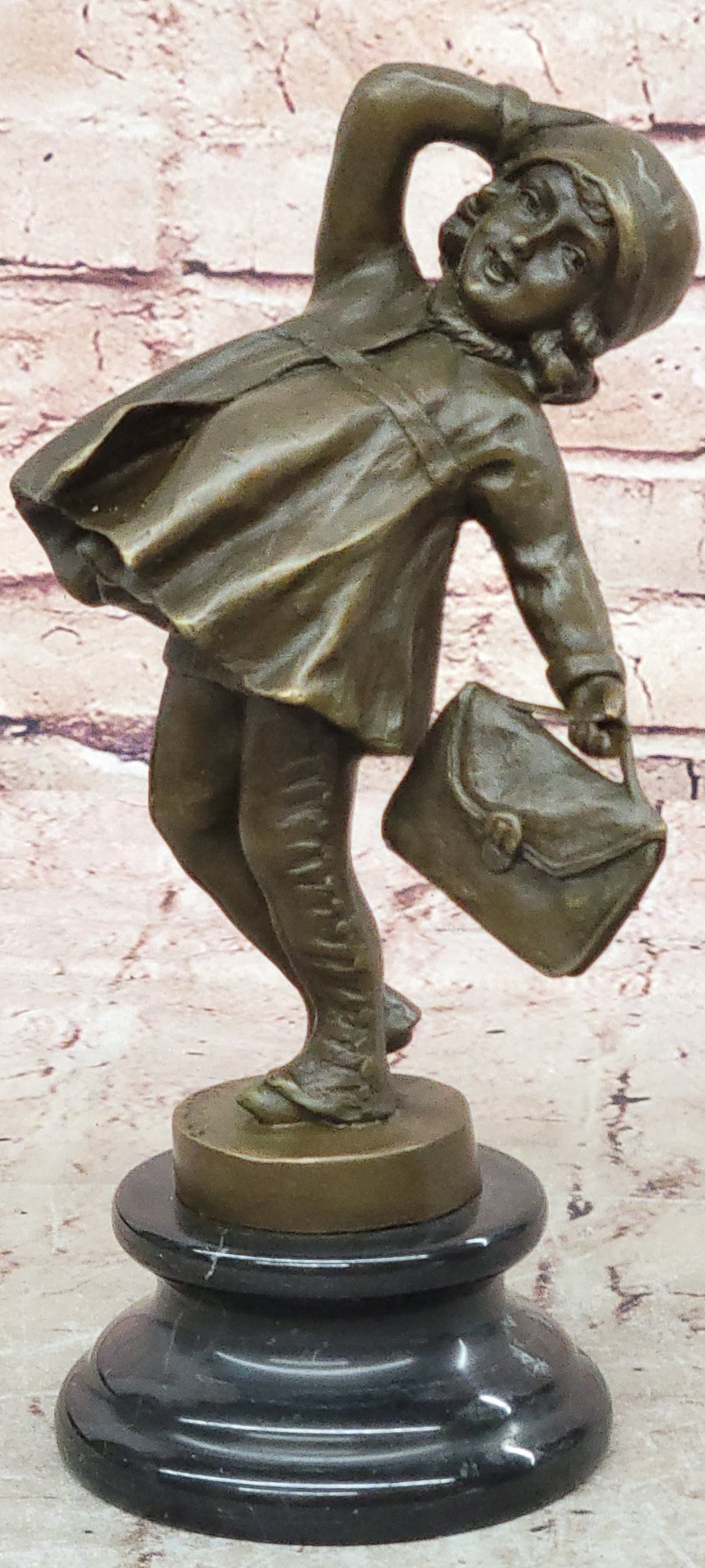 Signed Chiparus Bronze Sculpture: Girl Going to School Hot Cast Figurine