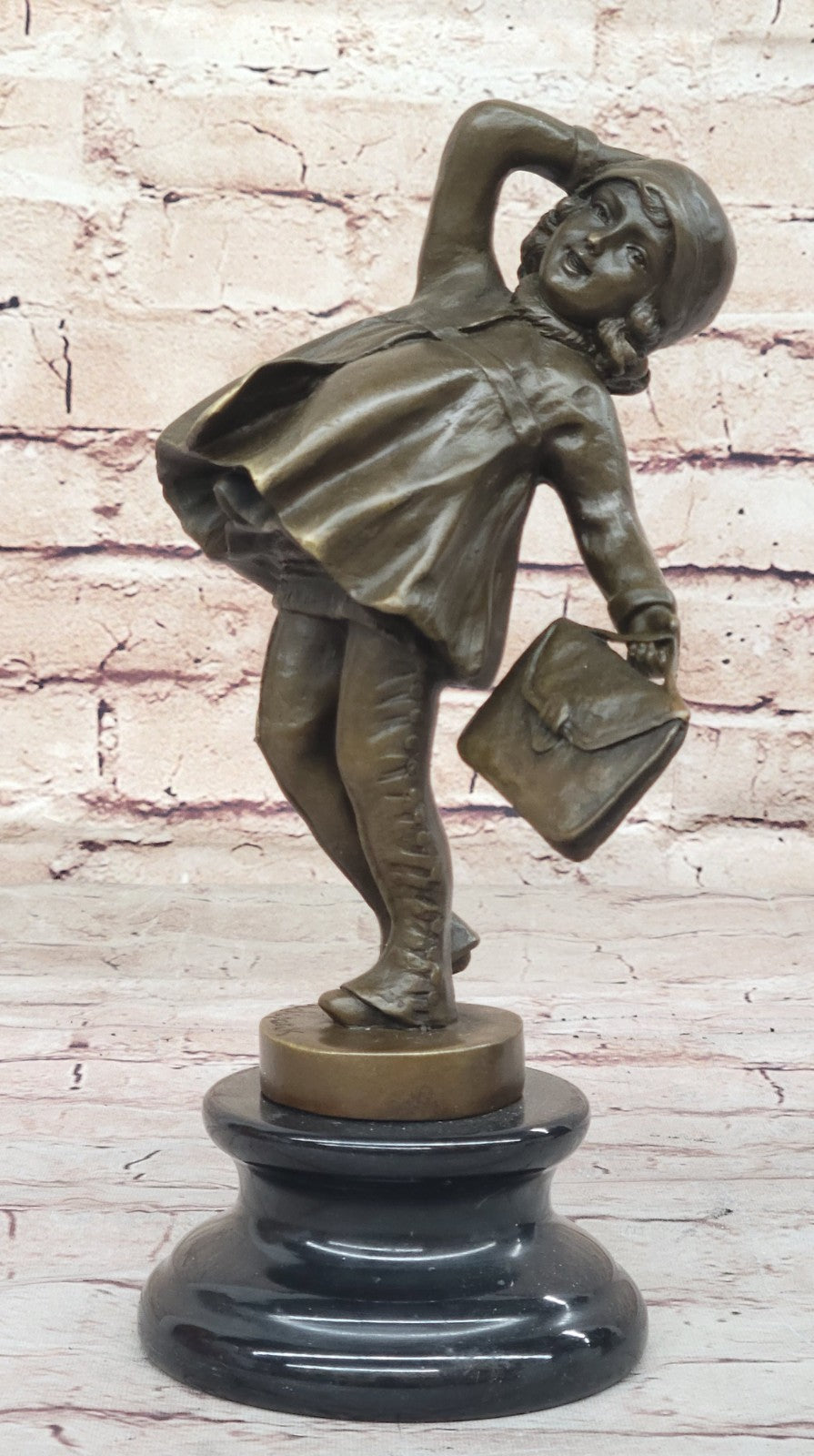 Signed Chiparus Bronze Sculpture: Girl Going to School Hot Cast Figurine