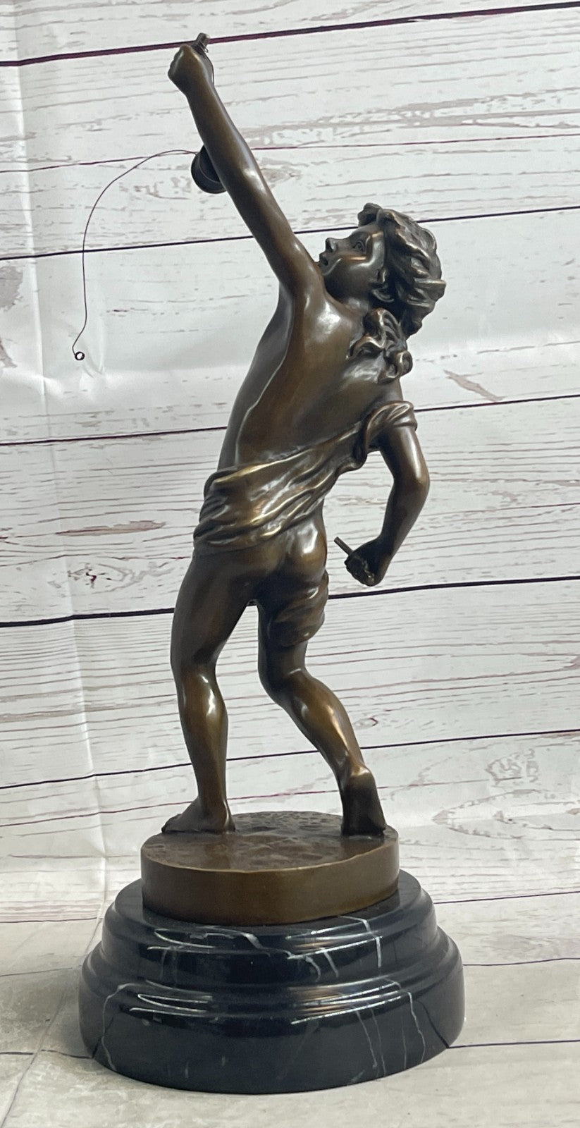 Goldscheider France: Classic Bronze Boy Statue Playing with Yoyo Deal