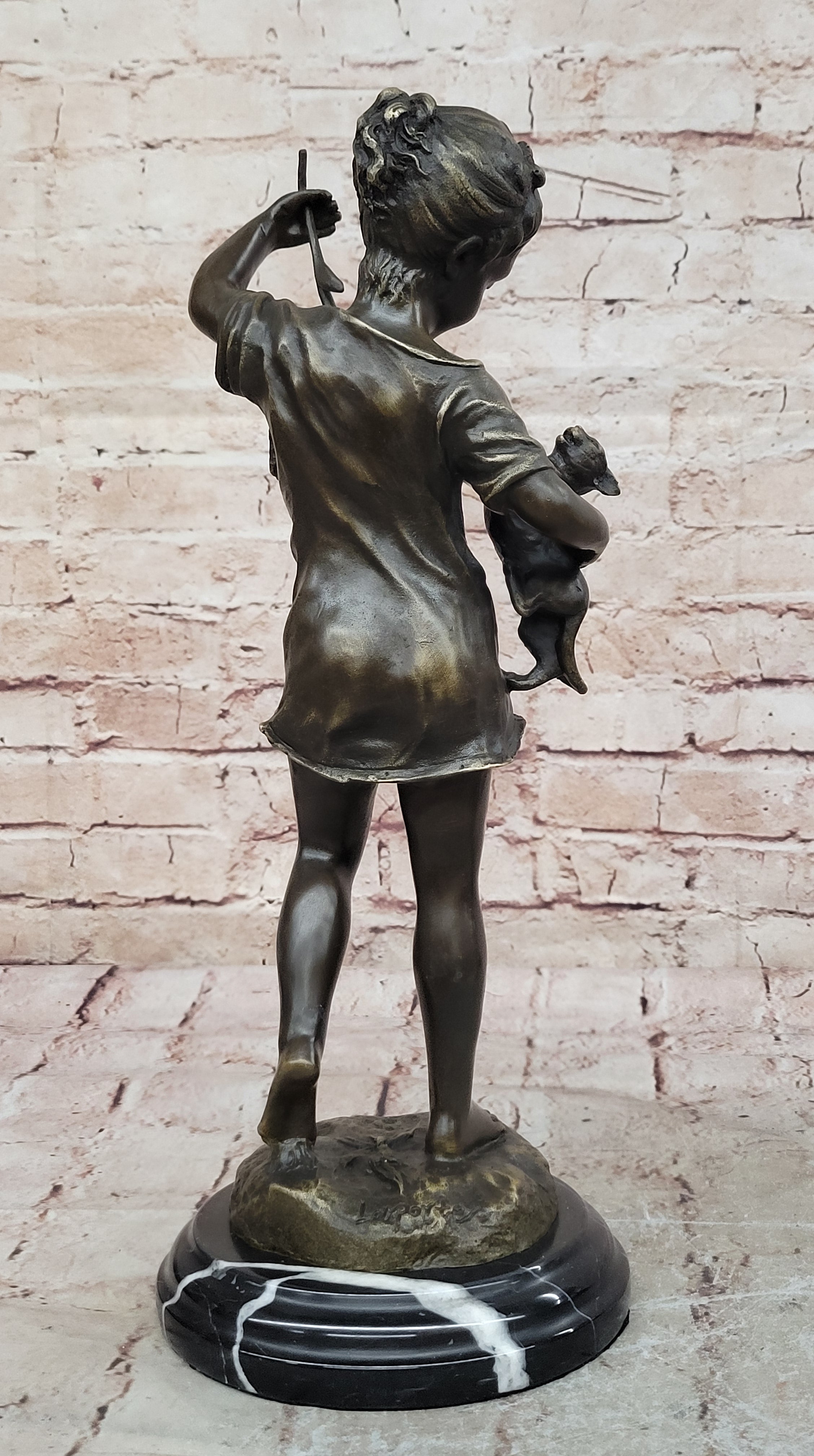 Art Deco Hot Cast Vienna Bronze Toddler and her Playful Cat Bronze Figurine