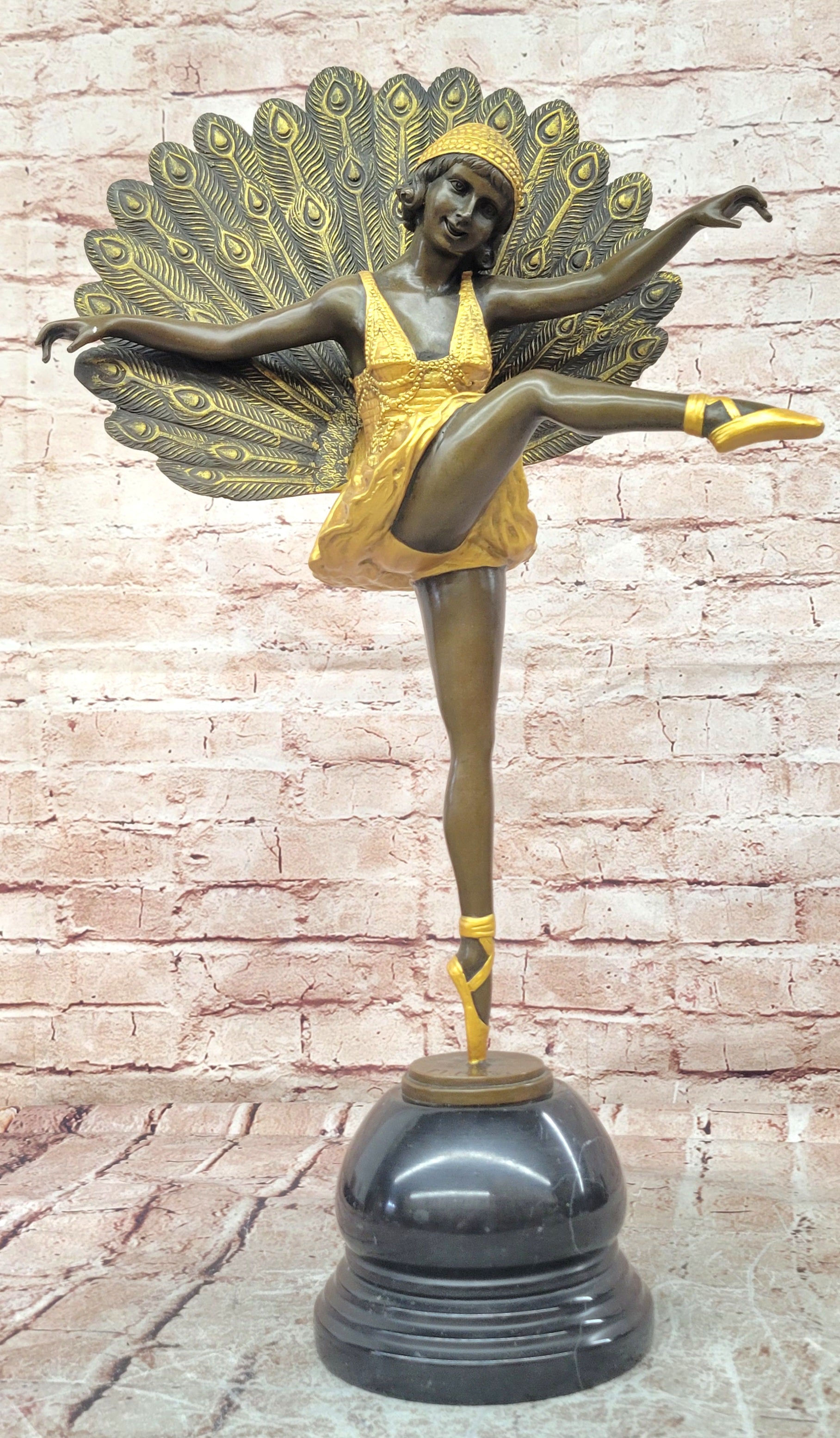 Art Deco Bronze Peacock Dancer Statue M Pellier Phoenician Inspired Sculpture
