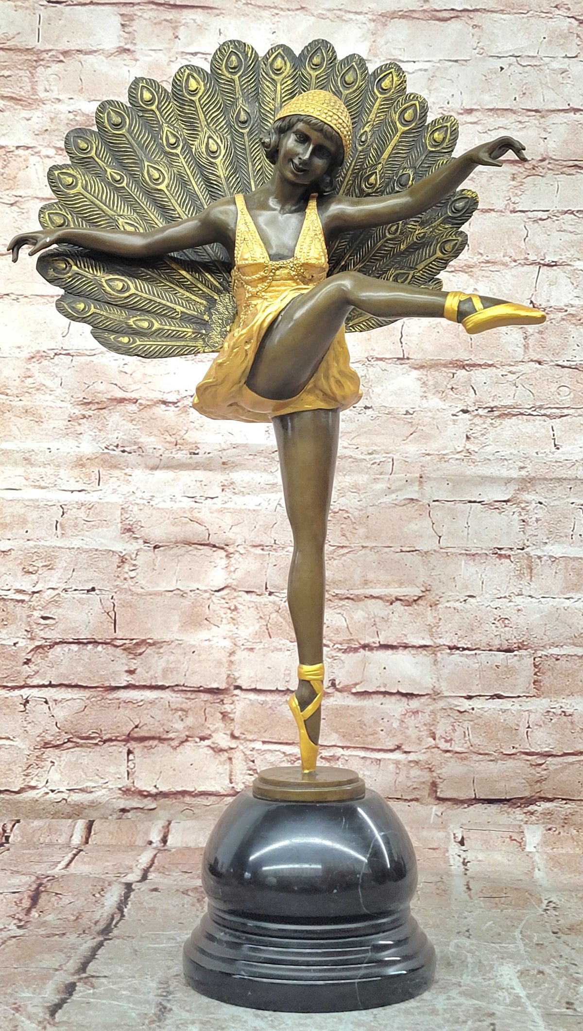 Art Deco Bronze Peacock Dancer Statue M Pellier Phoenician Inspired Sculpture