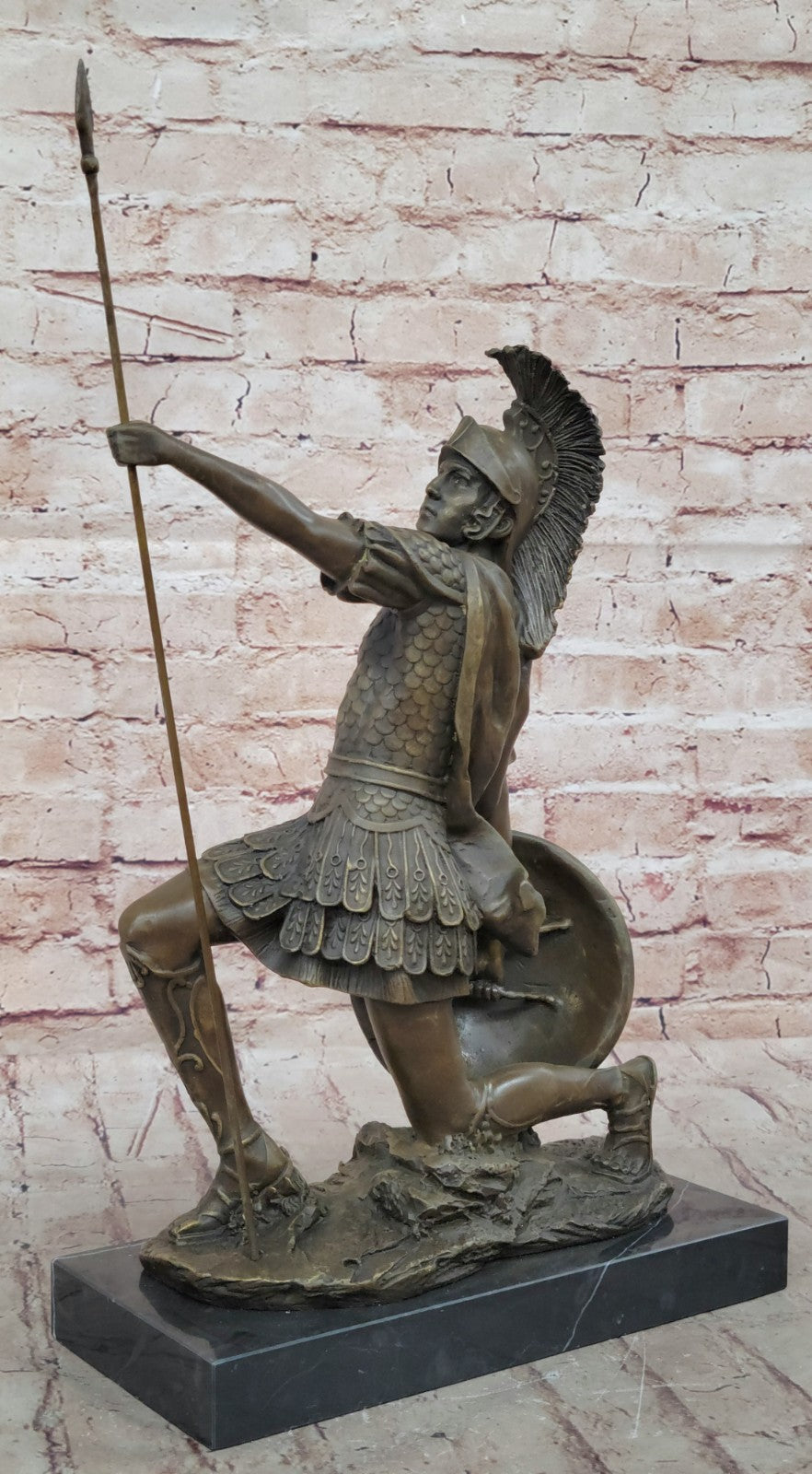 Roman Gladiator Sparton Warrior Bronze Sculpture Marble Base Statue Figurine LRG