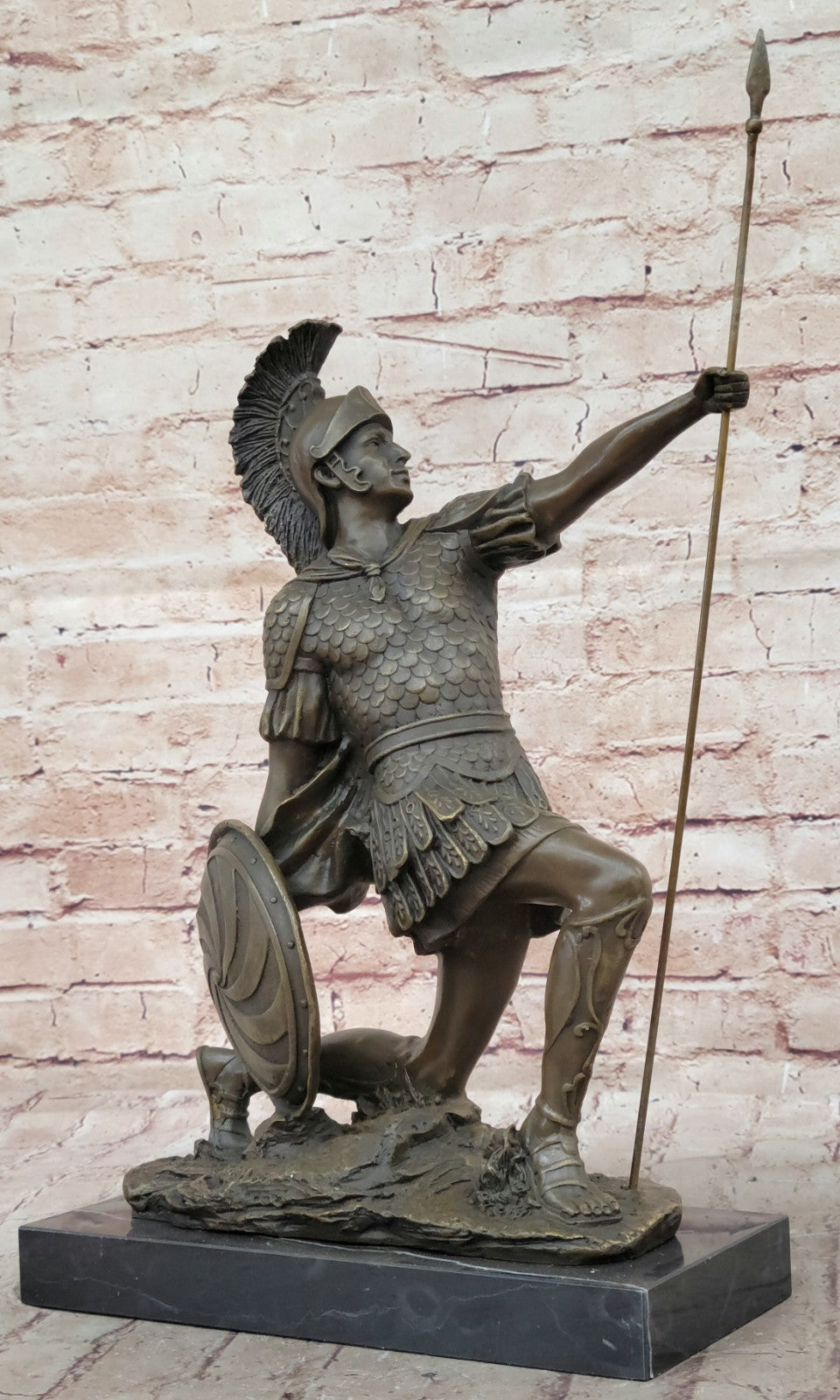 Roman Gladiator Sparton Warrior Bronze Sculpture Marble Base Statue Figurine LRG