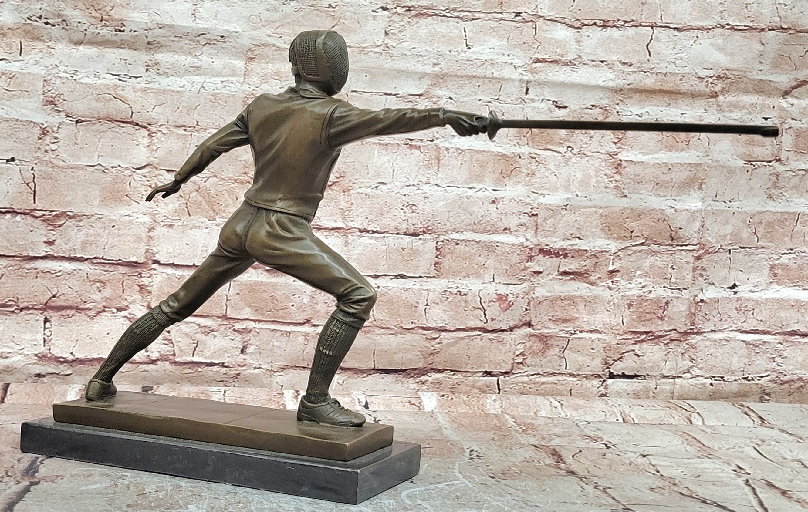 Antique Style Bronze Fencer Figurine Signed Milo Sports Art Sculpture