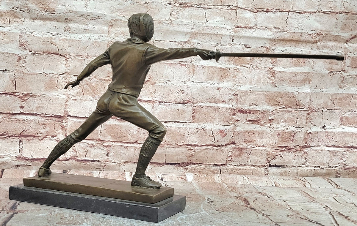 Antique Style Bronze Fencer Figurine Signed Milo Sports Art Sculpture