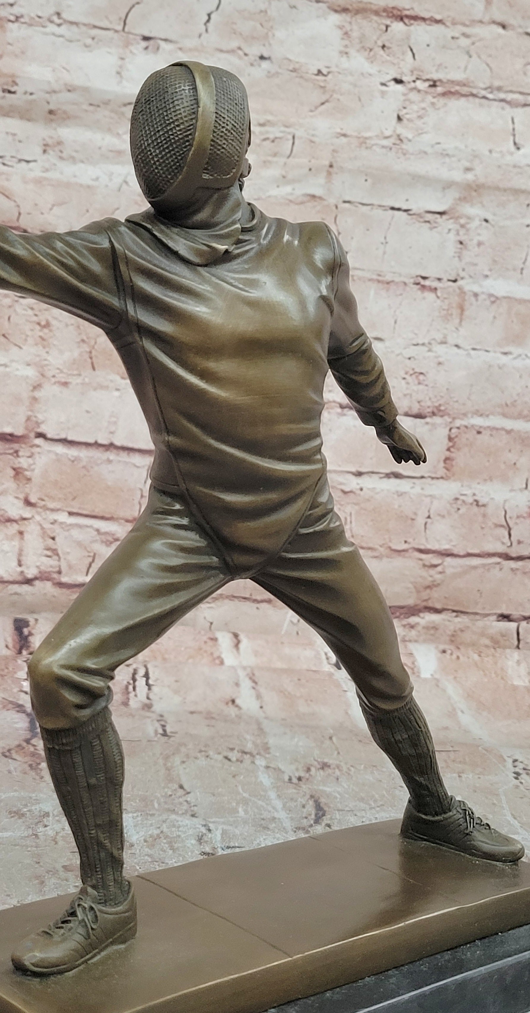 Antique Style Bronze Fencer Figurine Signed Milo Sports Art Sculpture