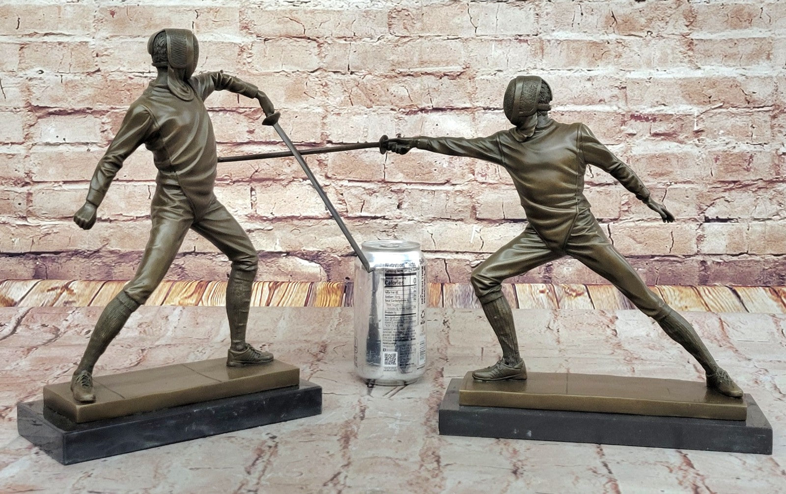 French Art Deco bronze sculpture of two male Detailed Fencer by Miguel Lopez Art