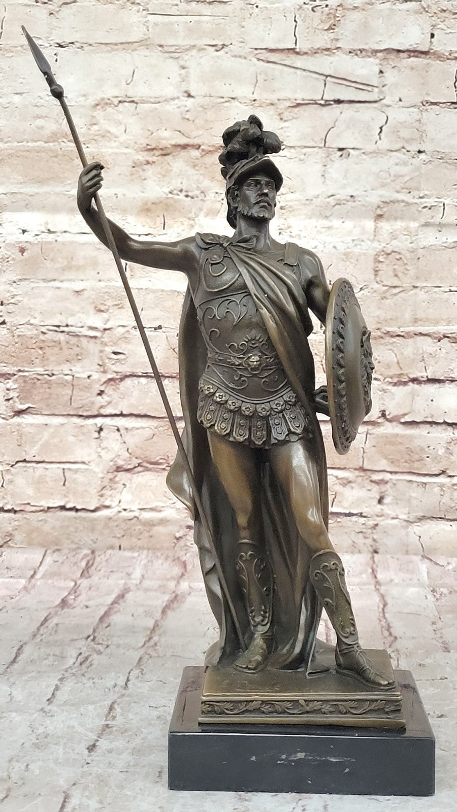ANCIENT TIMES ROMAN LEGION SOLDIER JAVELIN SHIELD Sculpture Statue PURE Bronze