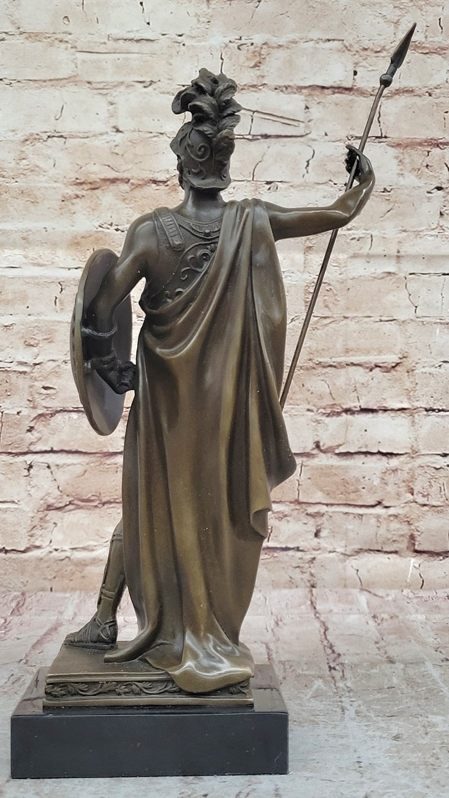 ANCIENT TIMES ROMAN LEGION SOLDIER JAVELIN SHIELD Sculpture Statue PURE Bronze