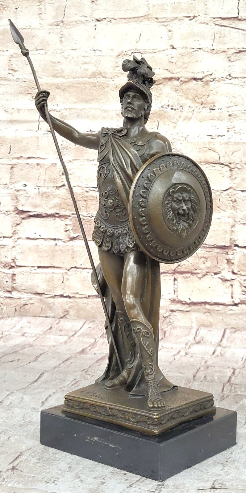 ANCIENT TIMES ROMAN LEGION SOLDIER JAVELIN SHIELD Sculpture Statue PURE Bronze