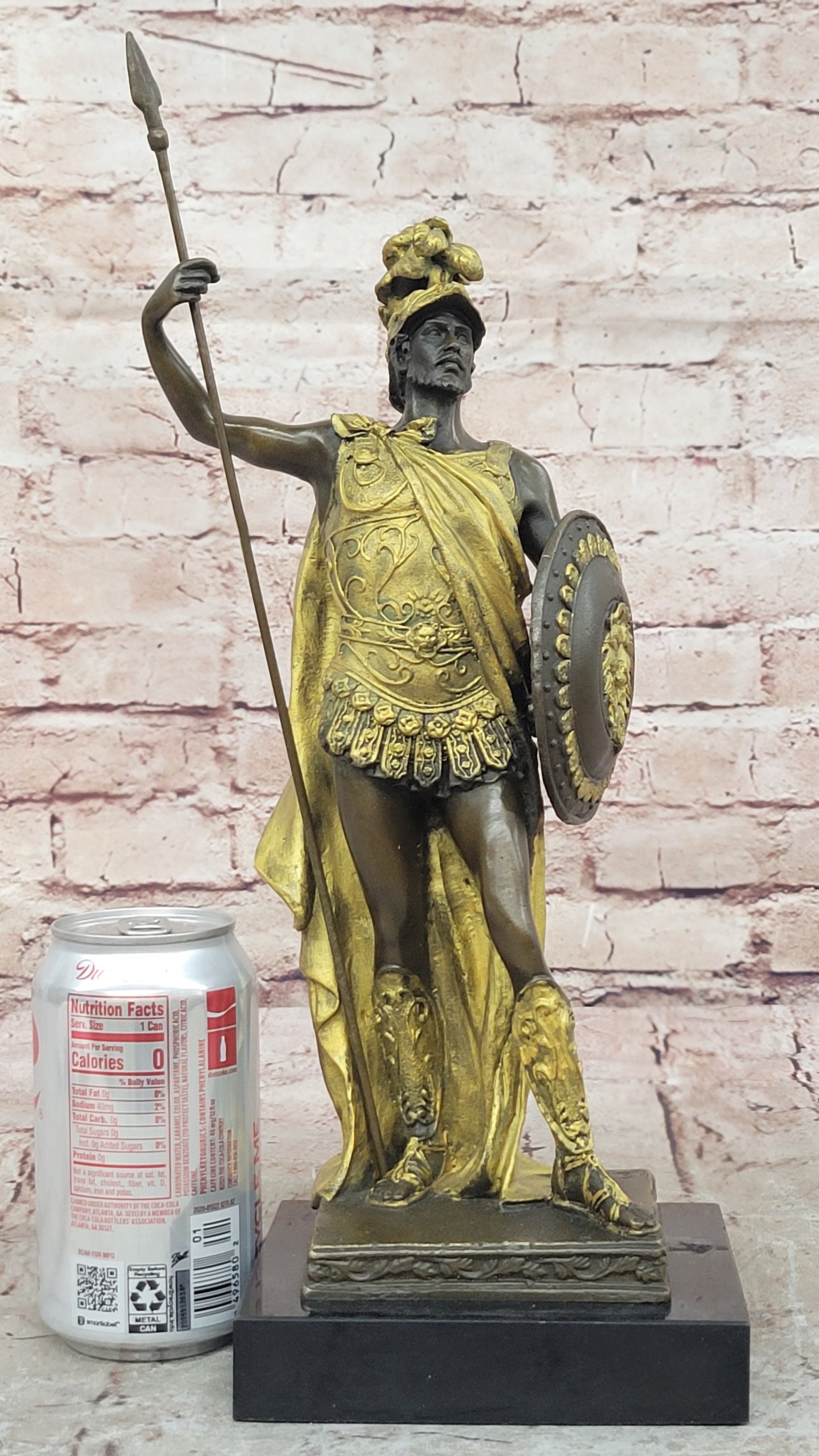 Art Deco Military Greek Roman Warrior Soldier Hot Cast Bronze Marble Base Statue