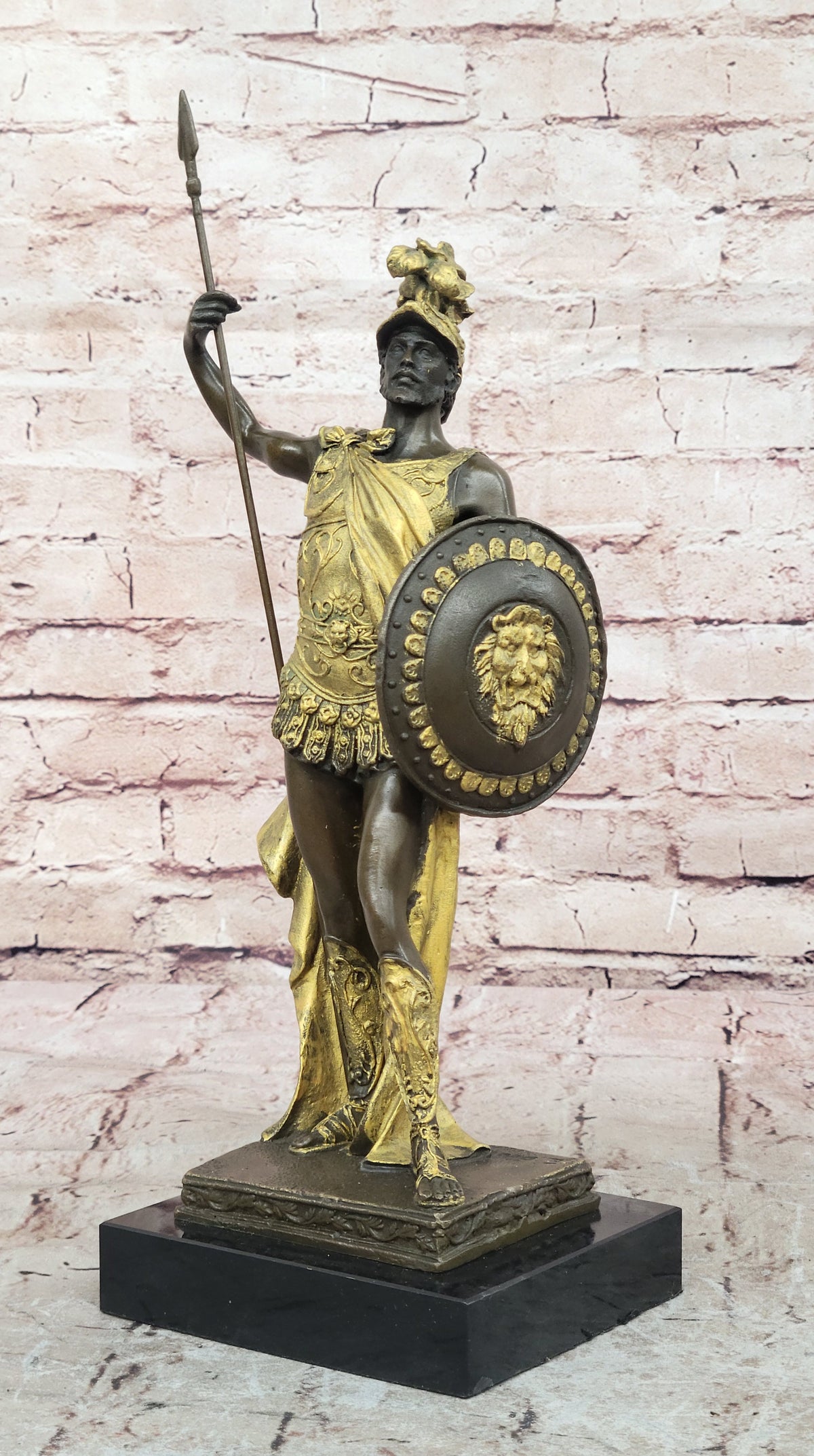 Art Deco Military Greek Roman Warrior Soldier Hot Cast Bronze Marble Base Statue