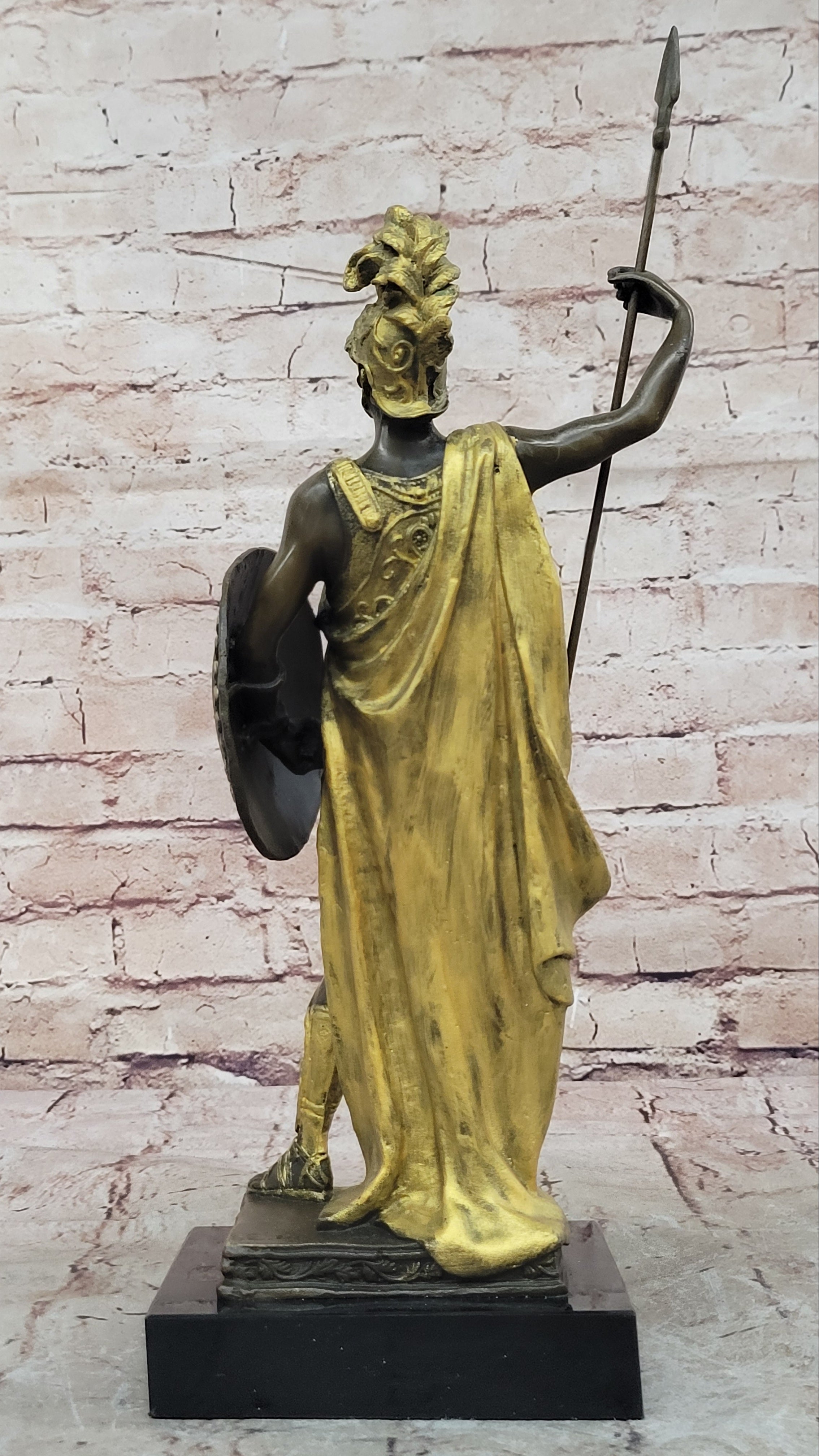 Art Deco Military Greek Roman Warrior Soldier Hot Cast Bronze Marble Base Statue