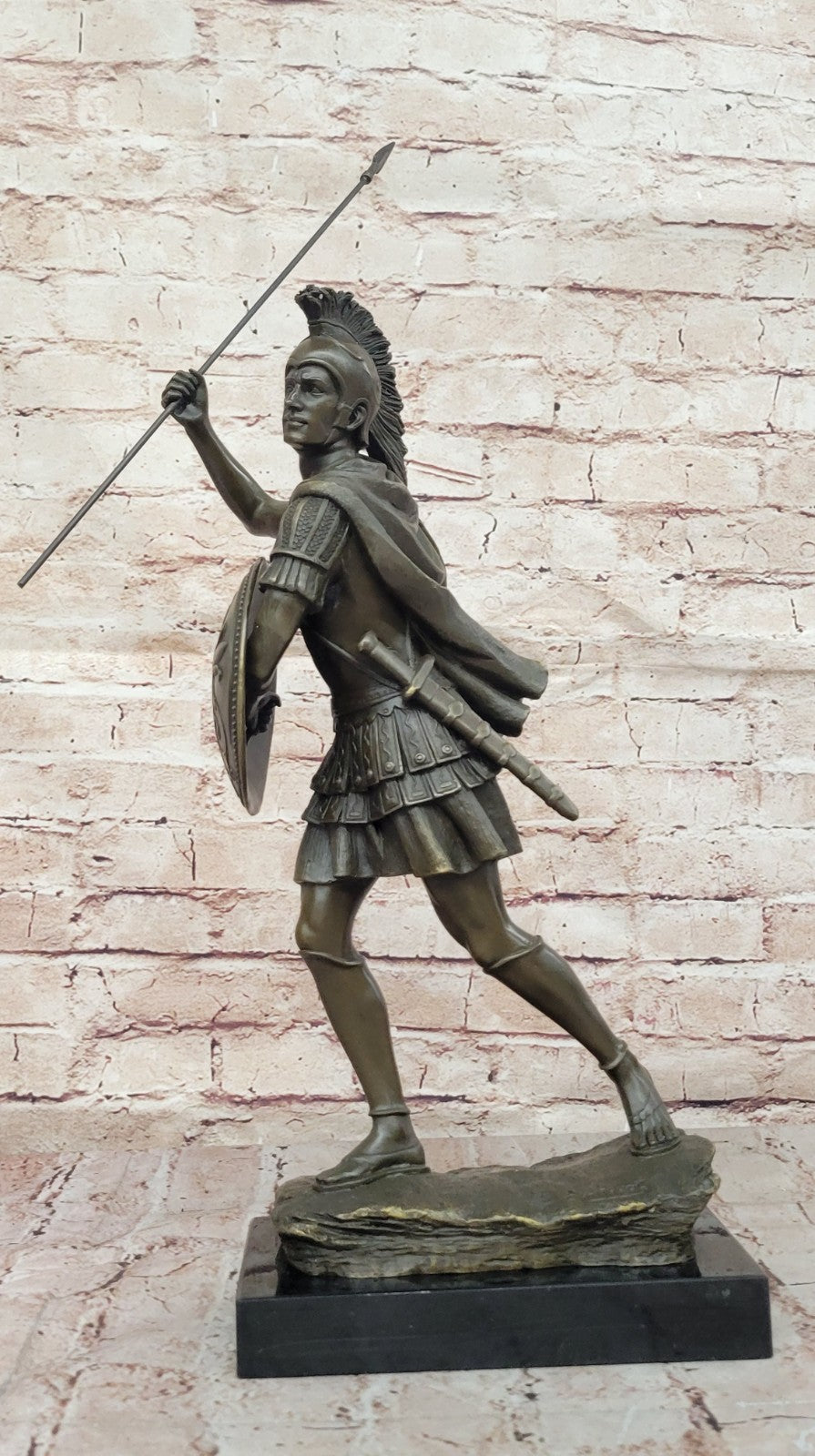 Bronze Sculpture Roman Warrior Soldier with Shield Home Office Decoration